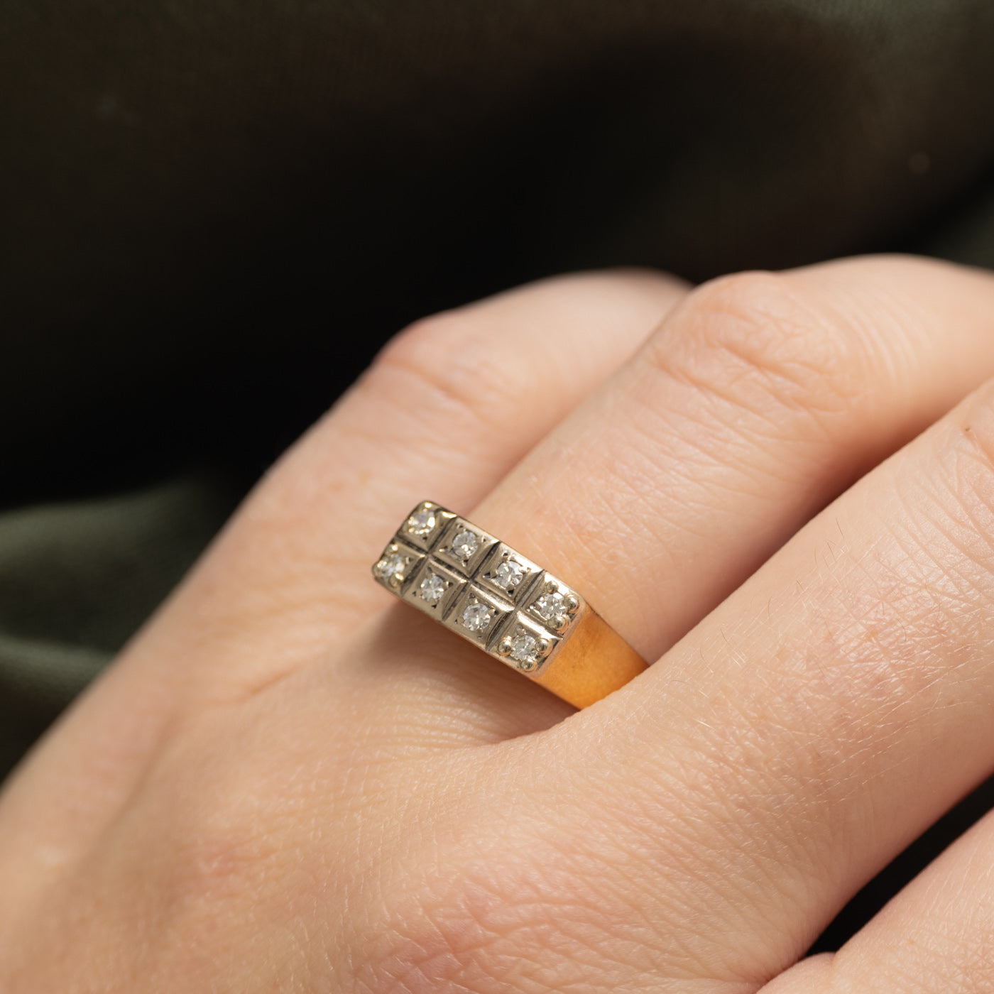 18k Two Tone Double Row Diamond Ring | SZ 7.5