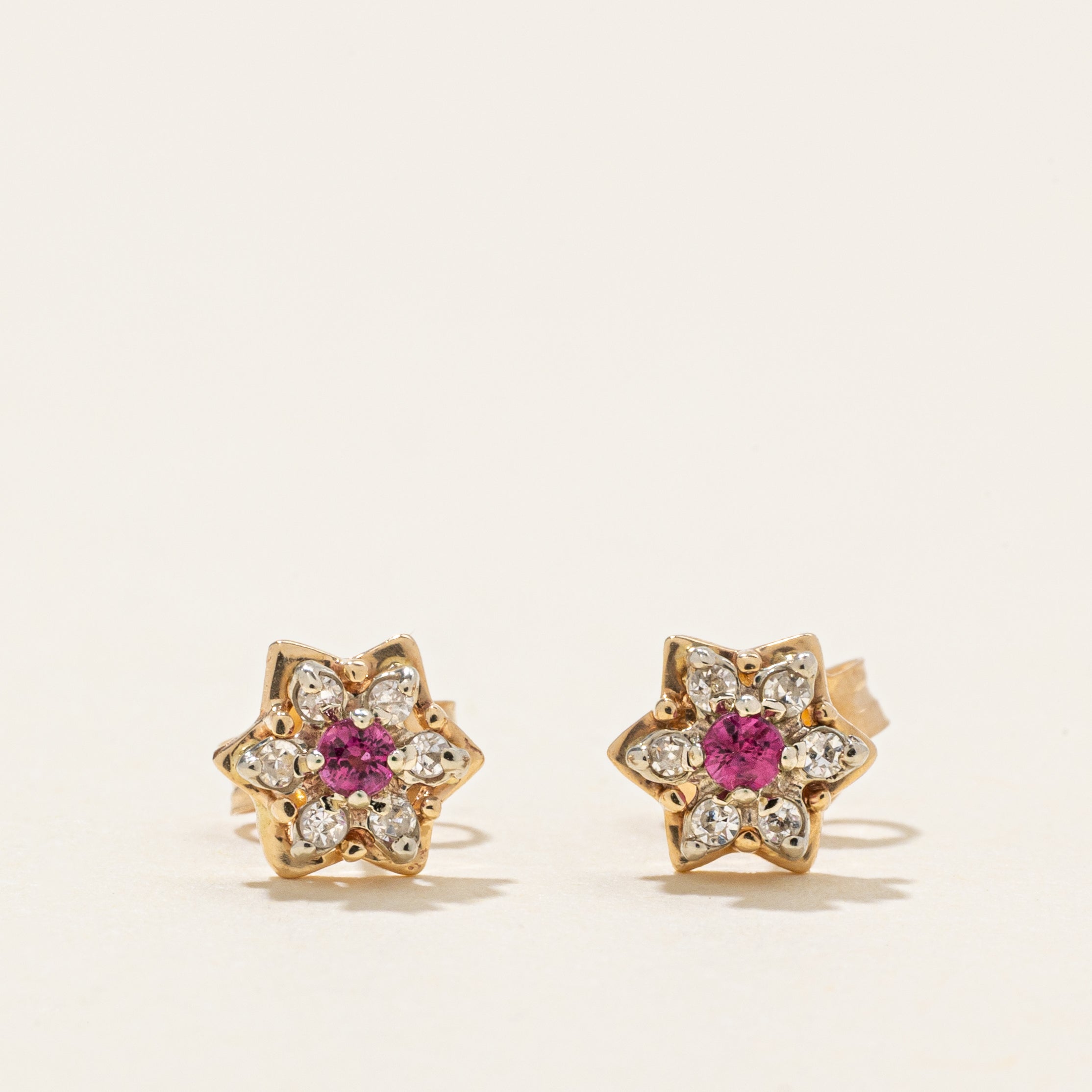 Ruby & Diamond Daisy Stud Earrings