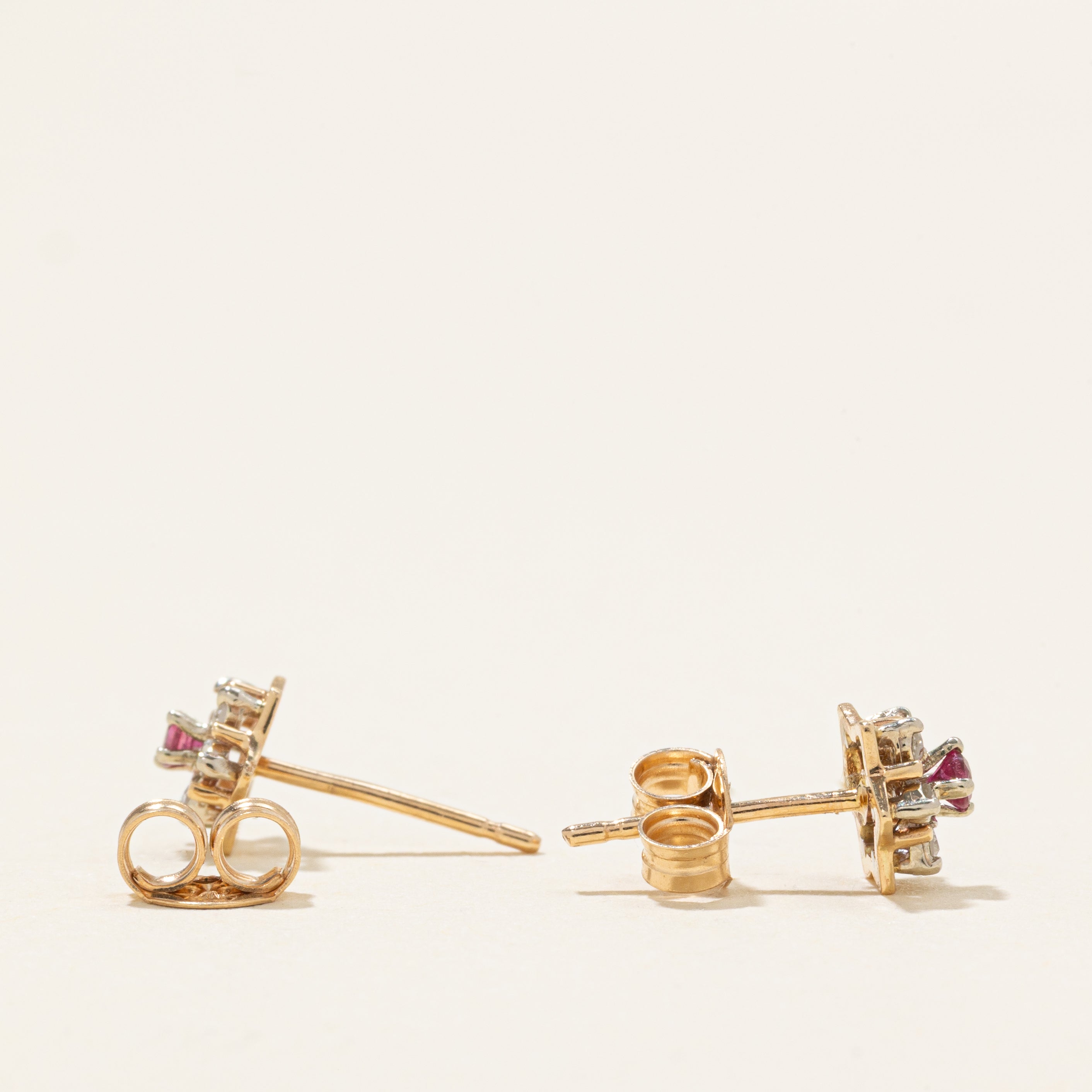 Ruby & Diamond Daisy Stud Earrings