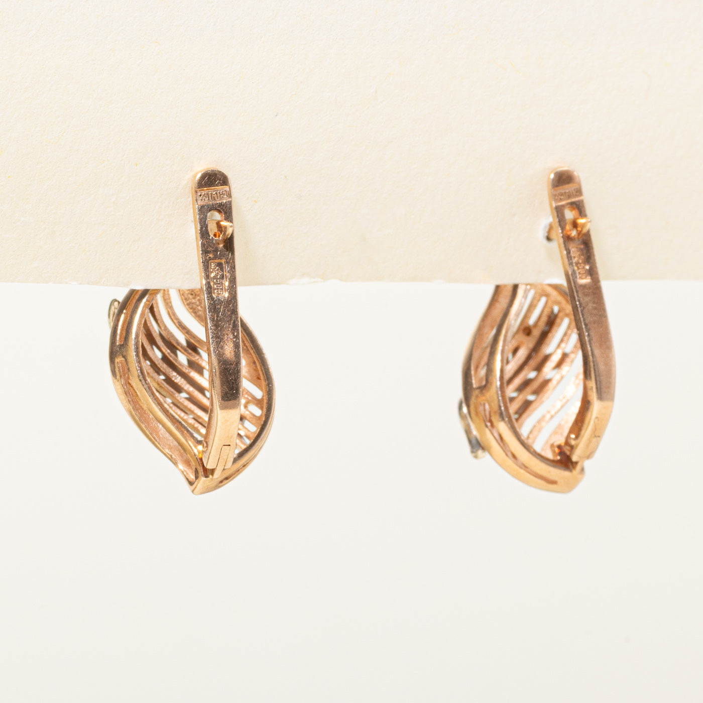 14k Rose & White Gold Leaf Earring