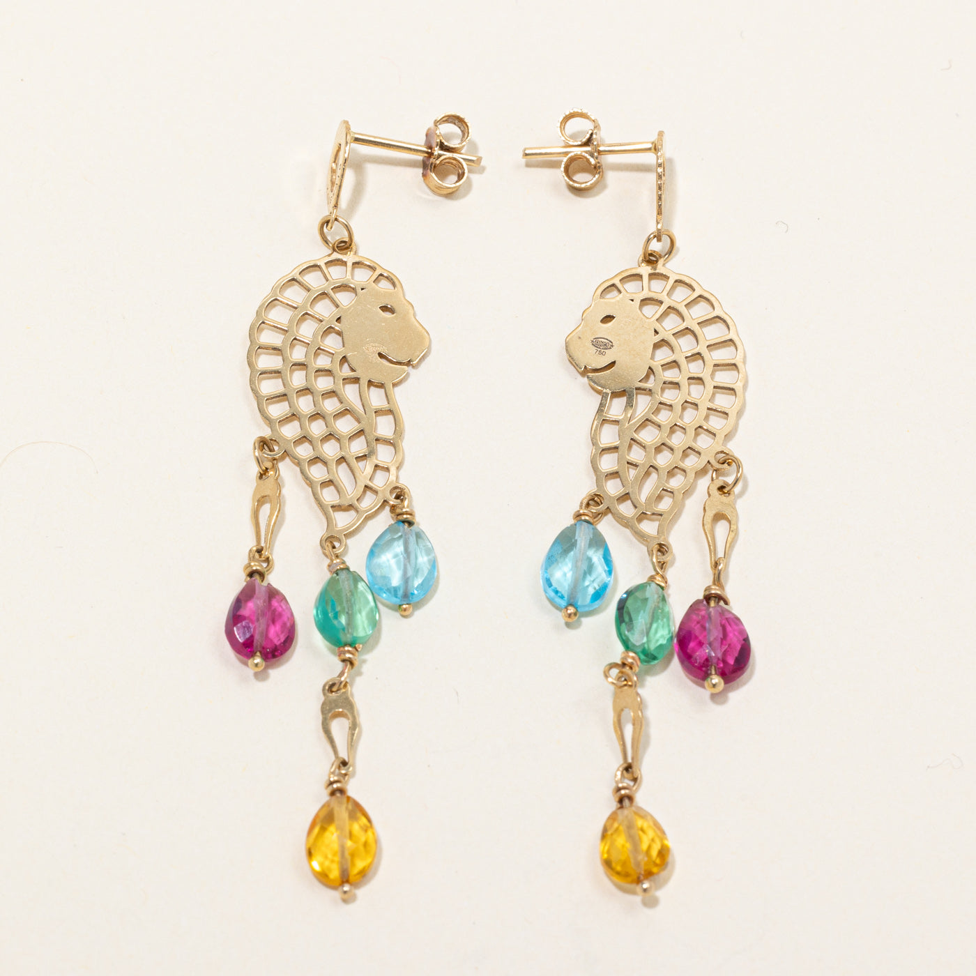 Quartz & Glass Bead Lion Drop Earrings | 4.00ctw |