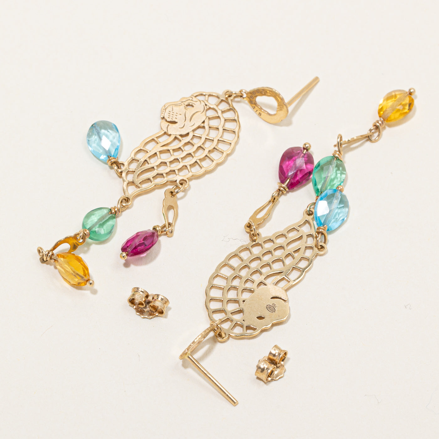 Quartz & Glass Bead Lion Drop Earrings | 4.00ctw |