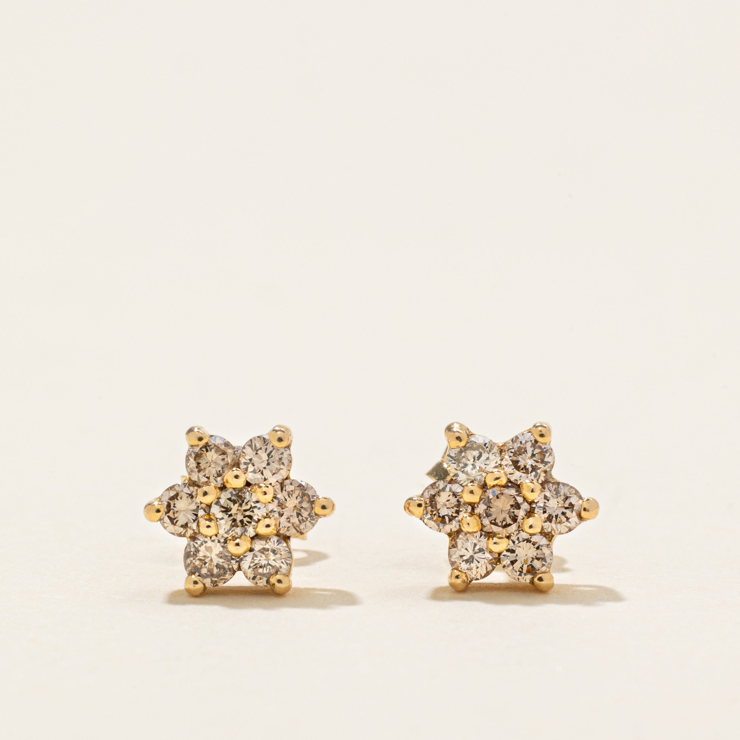 Brown Diamond Star Cluster Stud Earrings