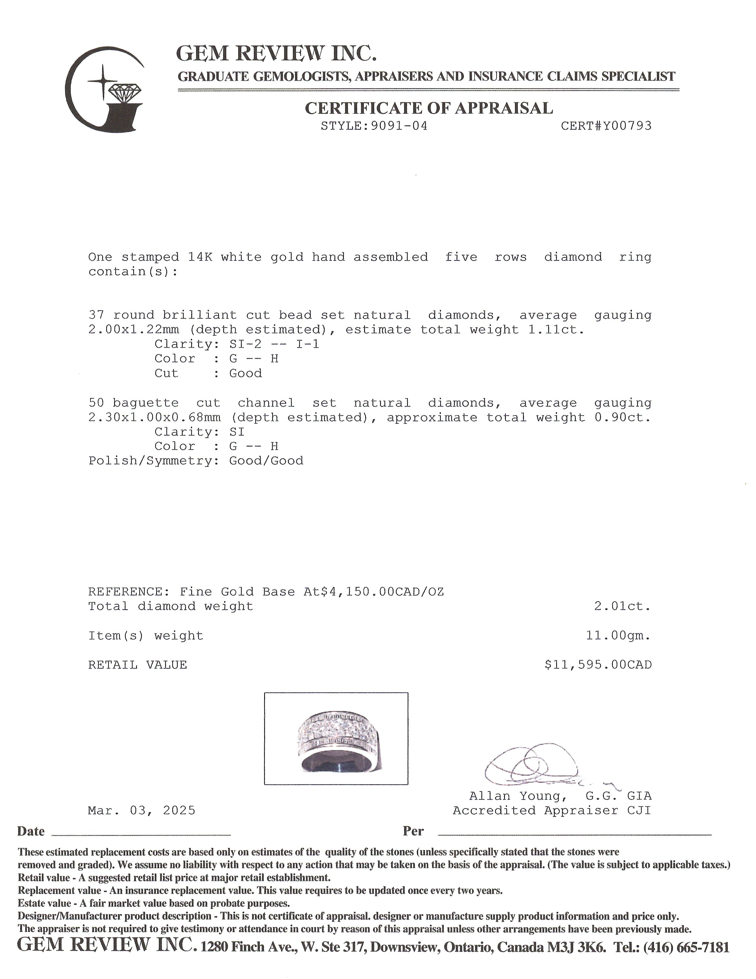 Multi Cut Five Row Diamond Band | 2.01ctw | SZ 9.25