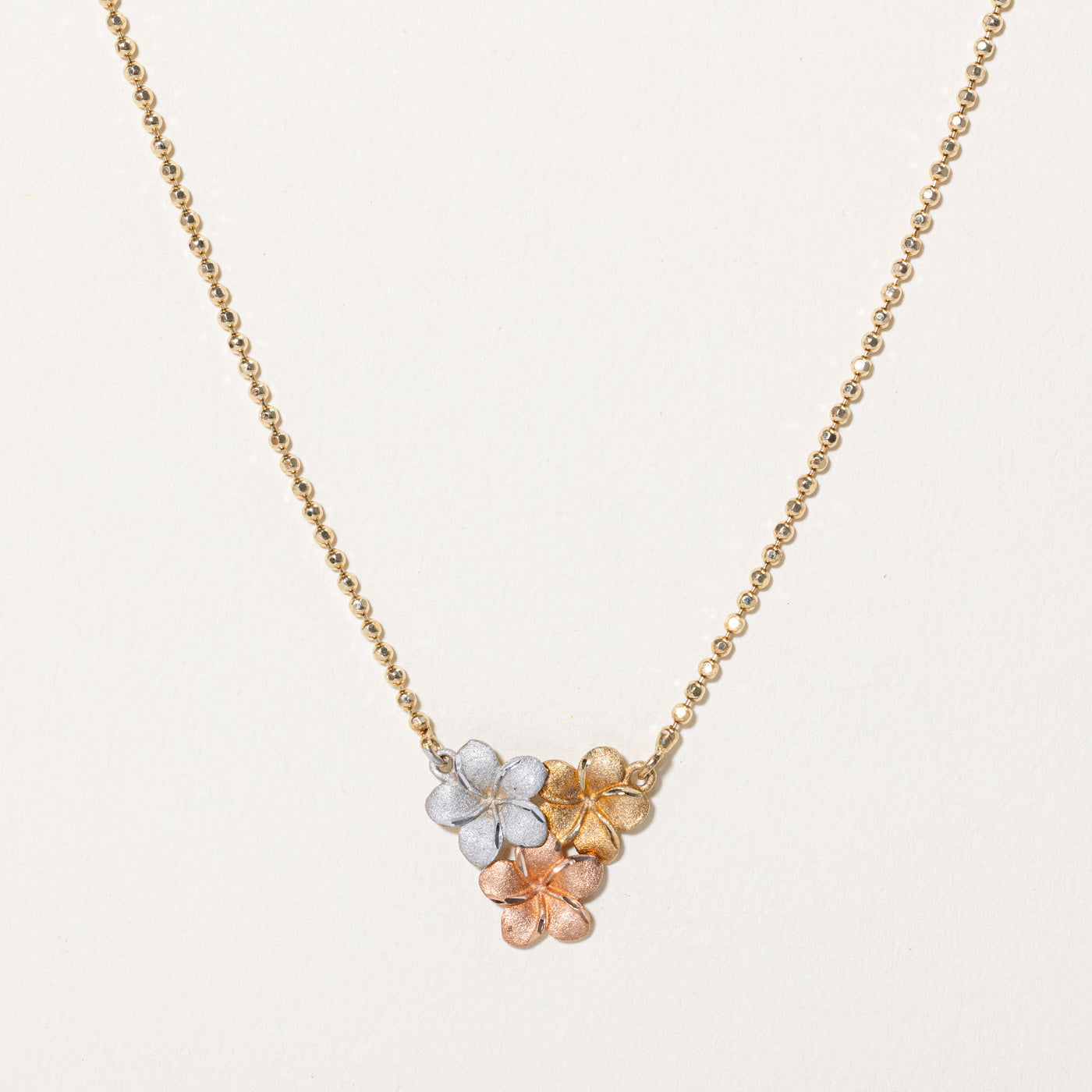 14k Tri Tone Gold Flower Pendant Necklace | 16" |
