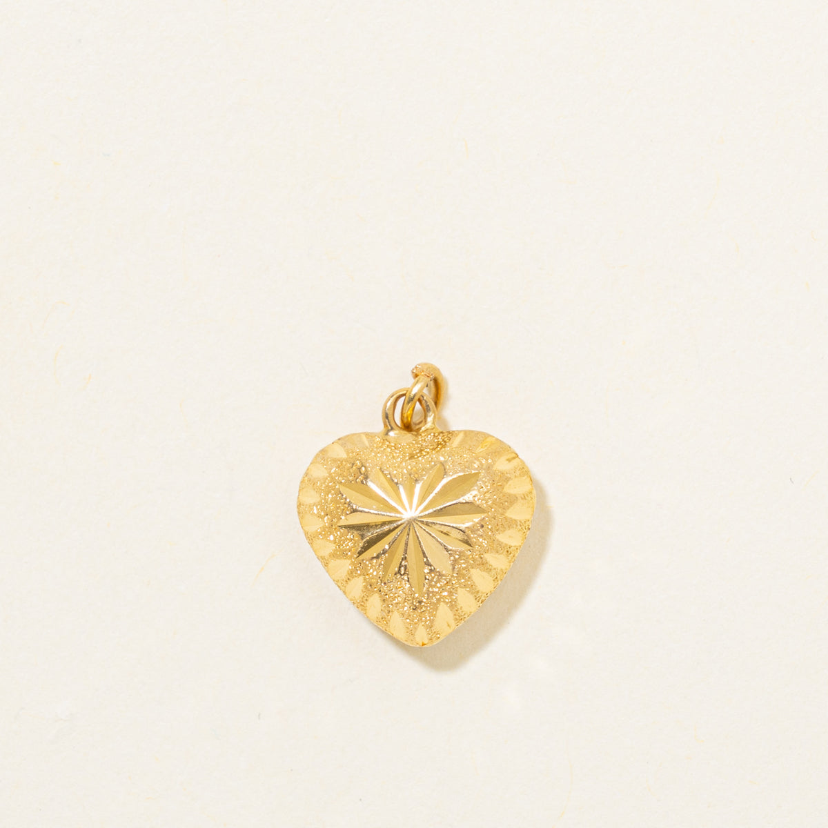 22k Yellow Gold Diamond Cut Puffed Heart Charm