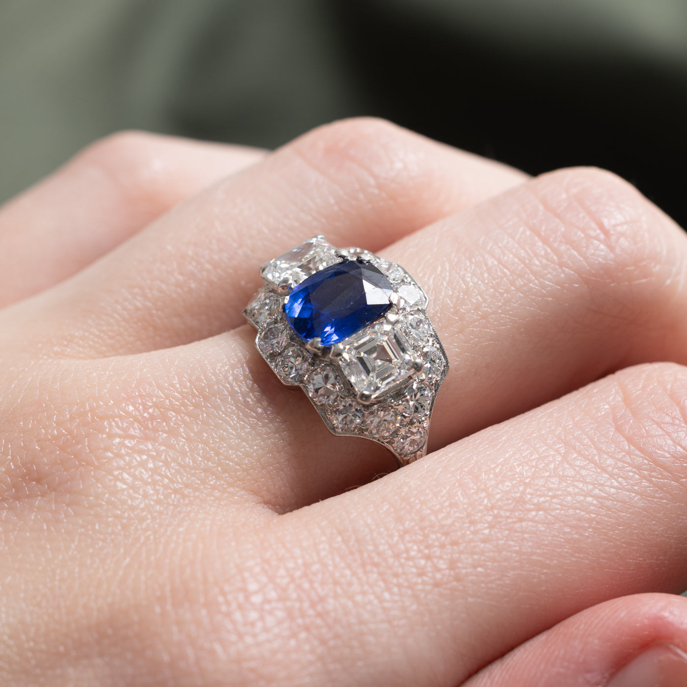Late Art Deco Unheated Sapphire & Diamond Ring | 2.28ct | 1.50ctw | 1.63ct | SZ 5.5
