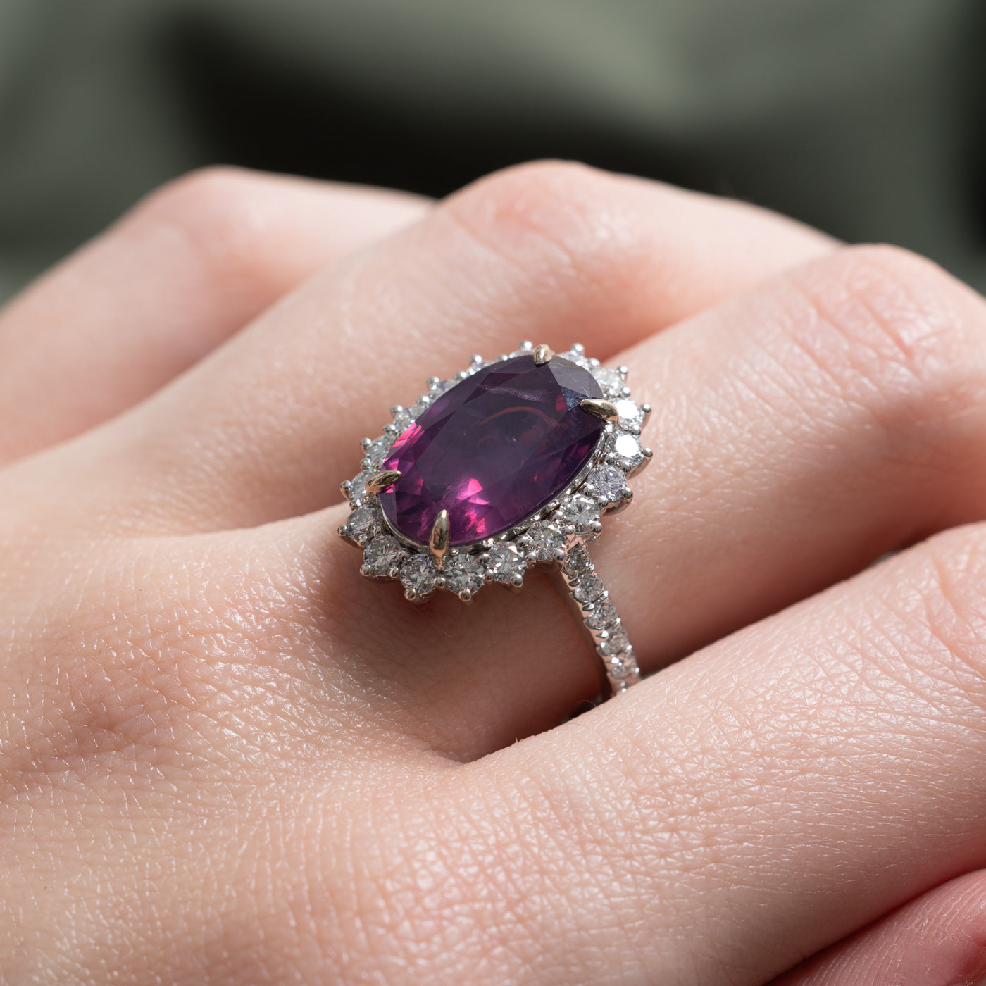 6.42ct GRS Unheated Kashmir Purplish-Red Ruby & Diamond Ring | GRS 6.42ct | 1.30ctw | SZ 6.75