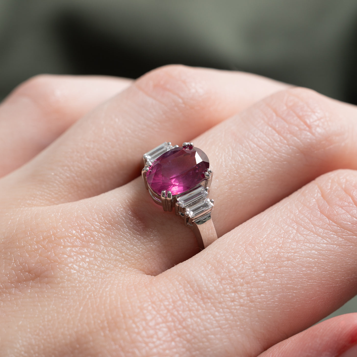 3.15ct GRS Unheated Pinkish Red Ruby & Diamond Basket Set Ring | 3.15ct | 0.40ctw | SZ 6.25