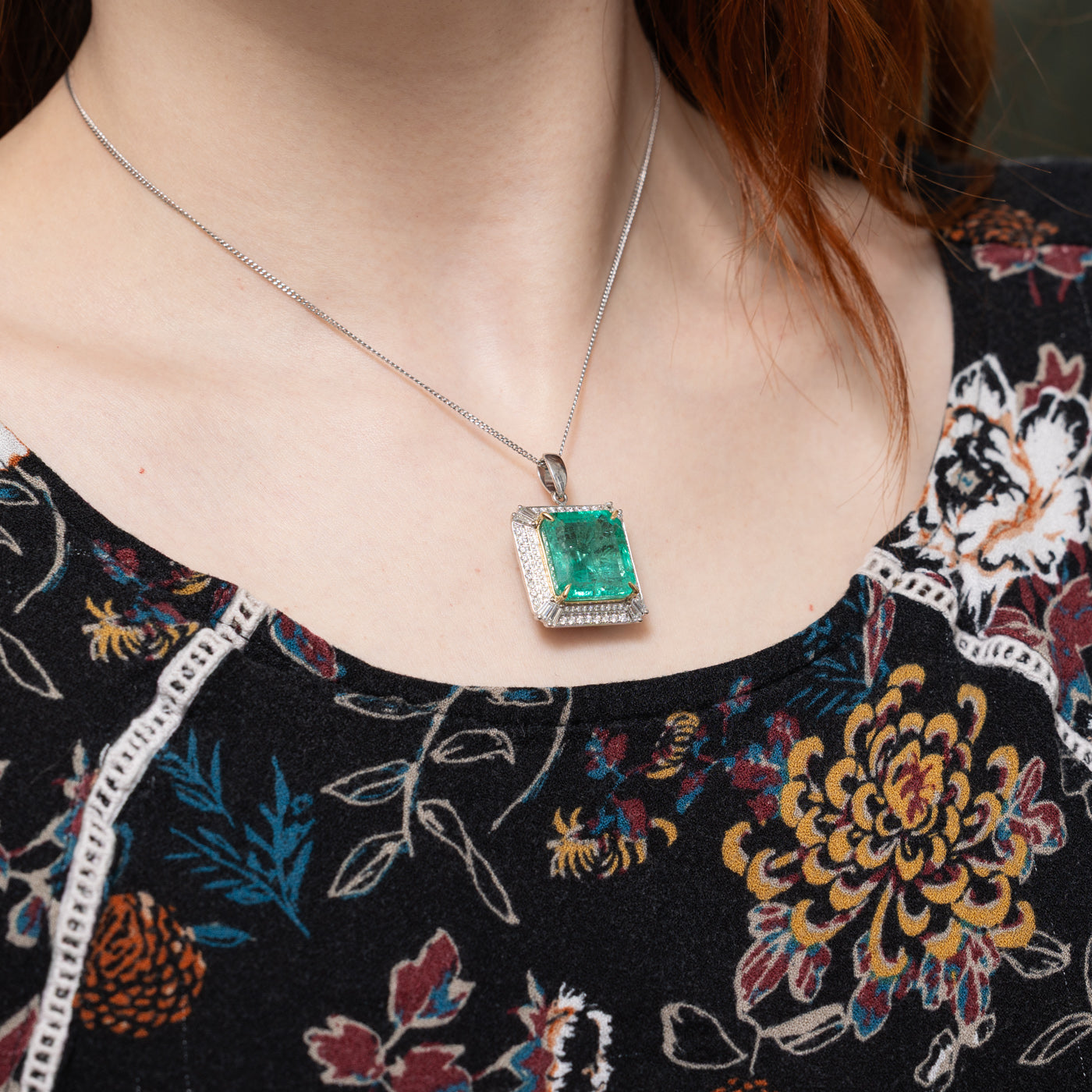 20.30ct GRS No Oil Emerald & Diamond Halo Pendant | GRS 20.30ct | 1.03ctw