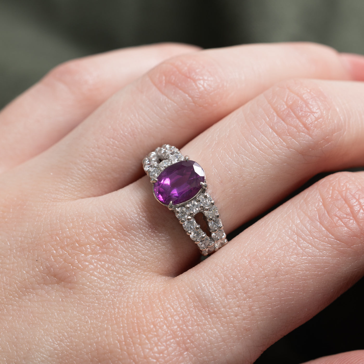 2.46ct GRS Unheated Purple-Red Ruby & Diamond Ring | GRS 2.46ct, 1.10ctw | SZ 6.25