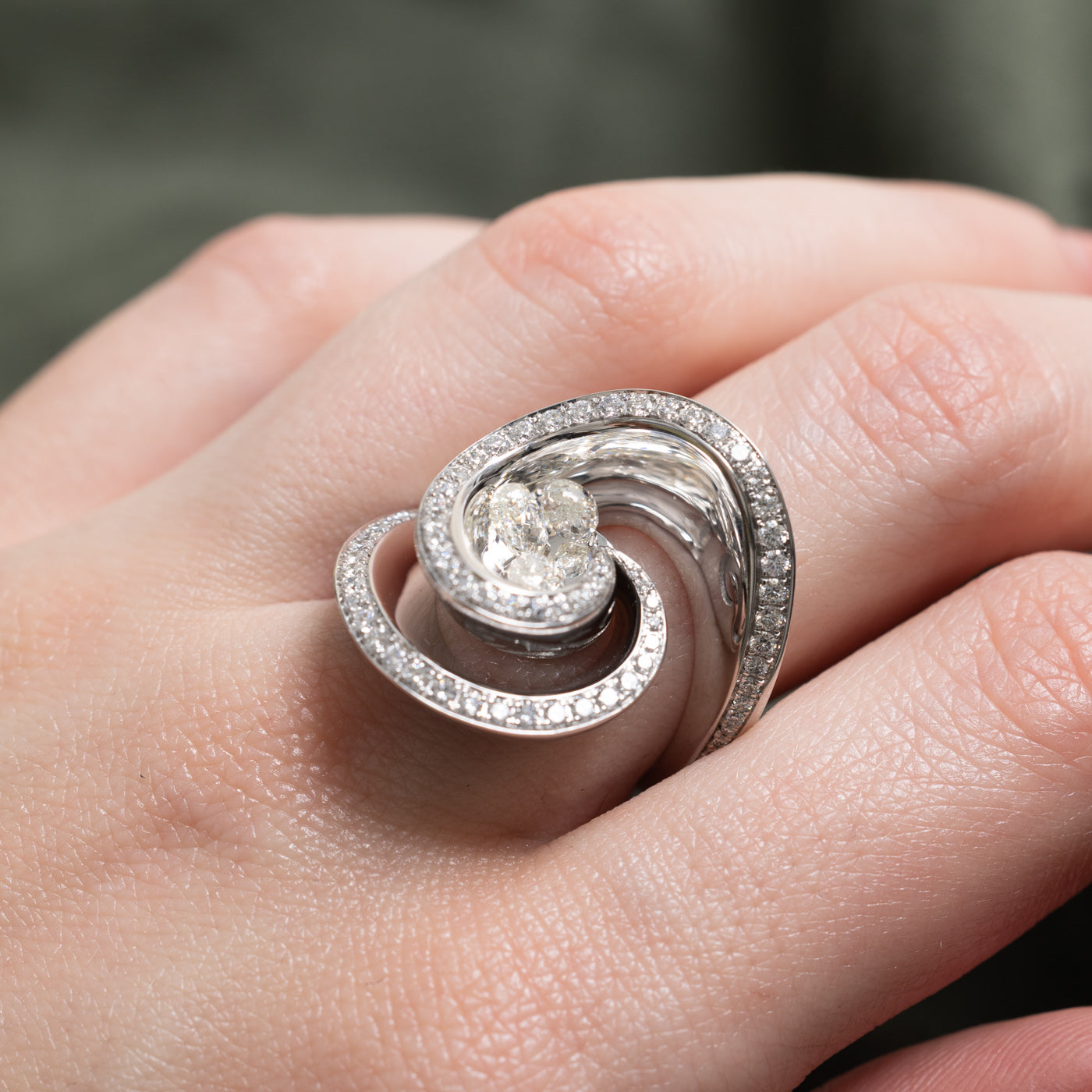 'De Grisogono' Briolette Diamond Swirl Cocktail Ring | 1.50ctw, 0.85ctw | SZ 6.5