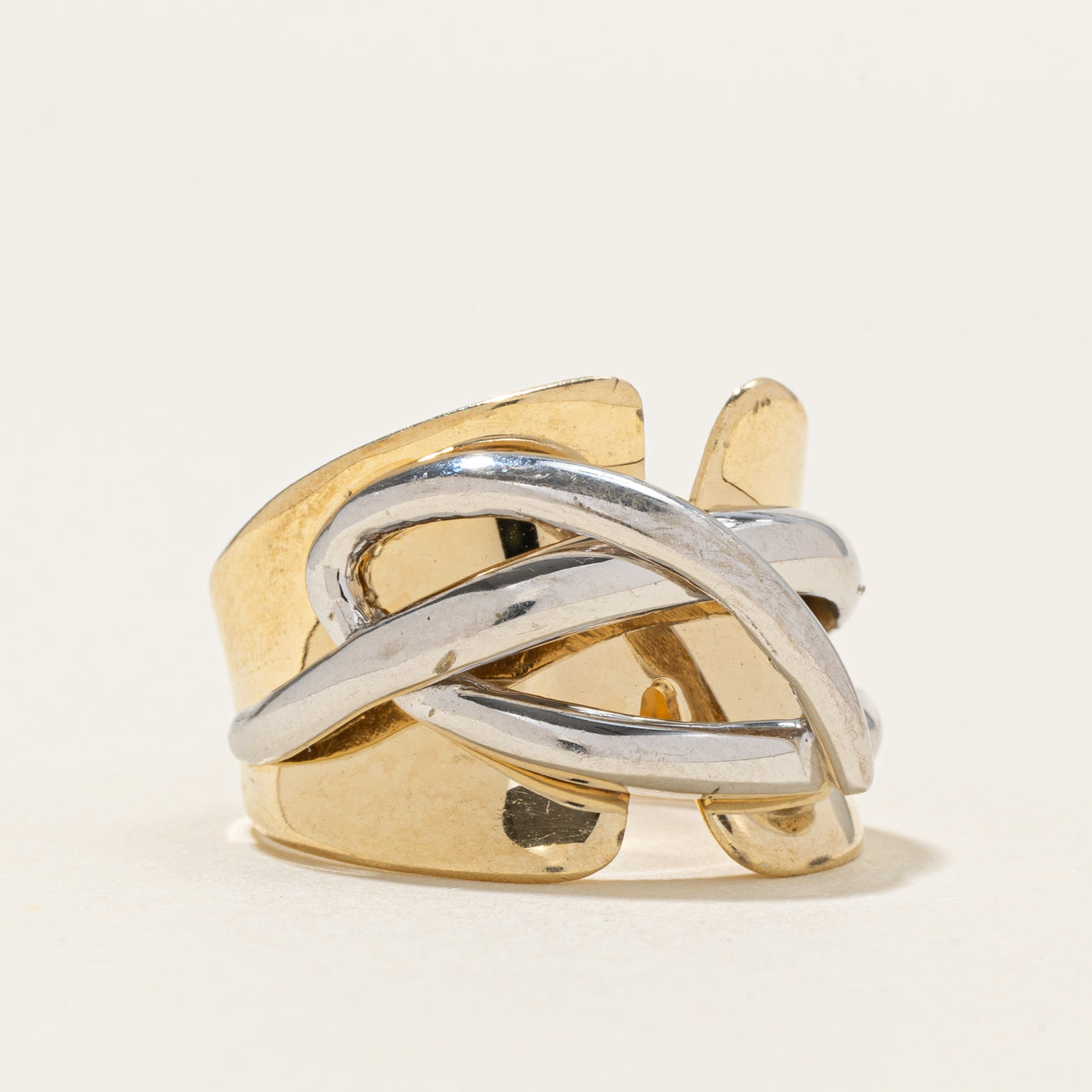 14k Yellow & White Gold Cross Over Ring | SZ 5.25