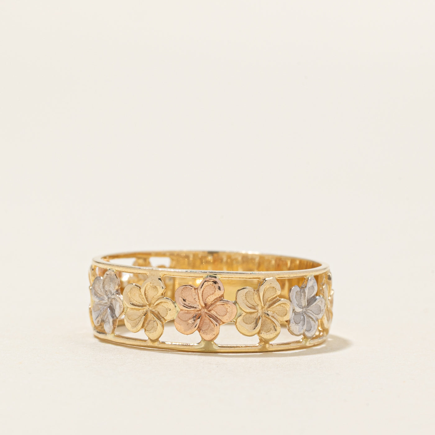 14k Tri Tone Gold Flower Band | SZ 9