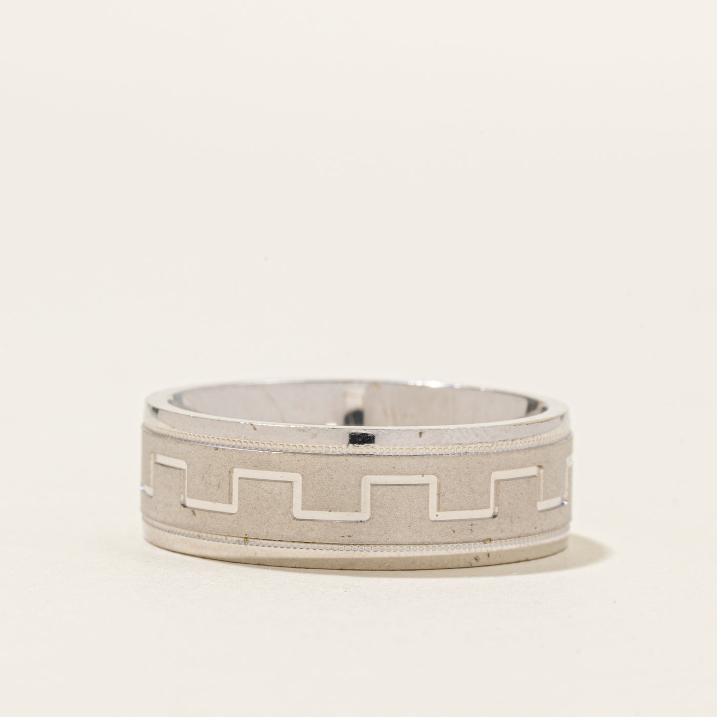 14k White Gold Textured Band | 7.65mm | SZ 10.25