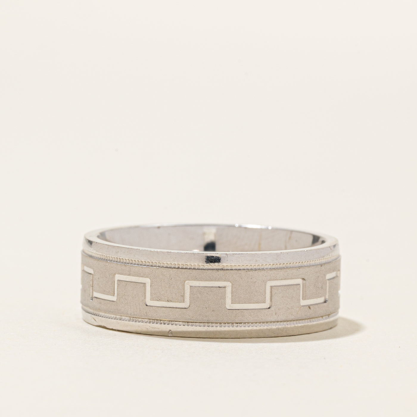 14k White Gold Textured Band | 7.65mm | SZ 10.25