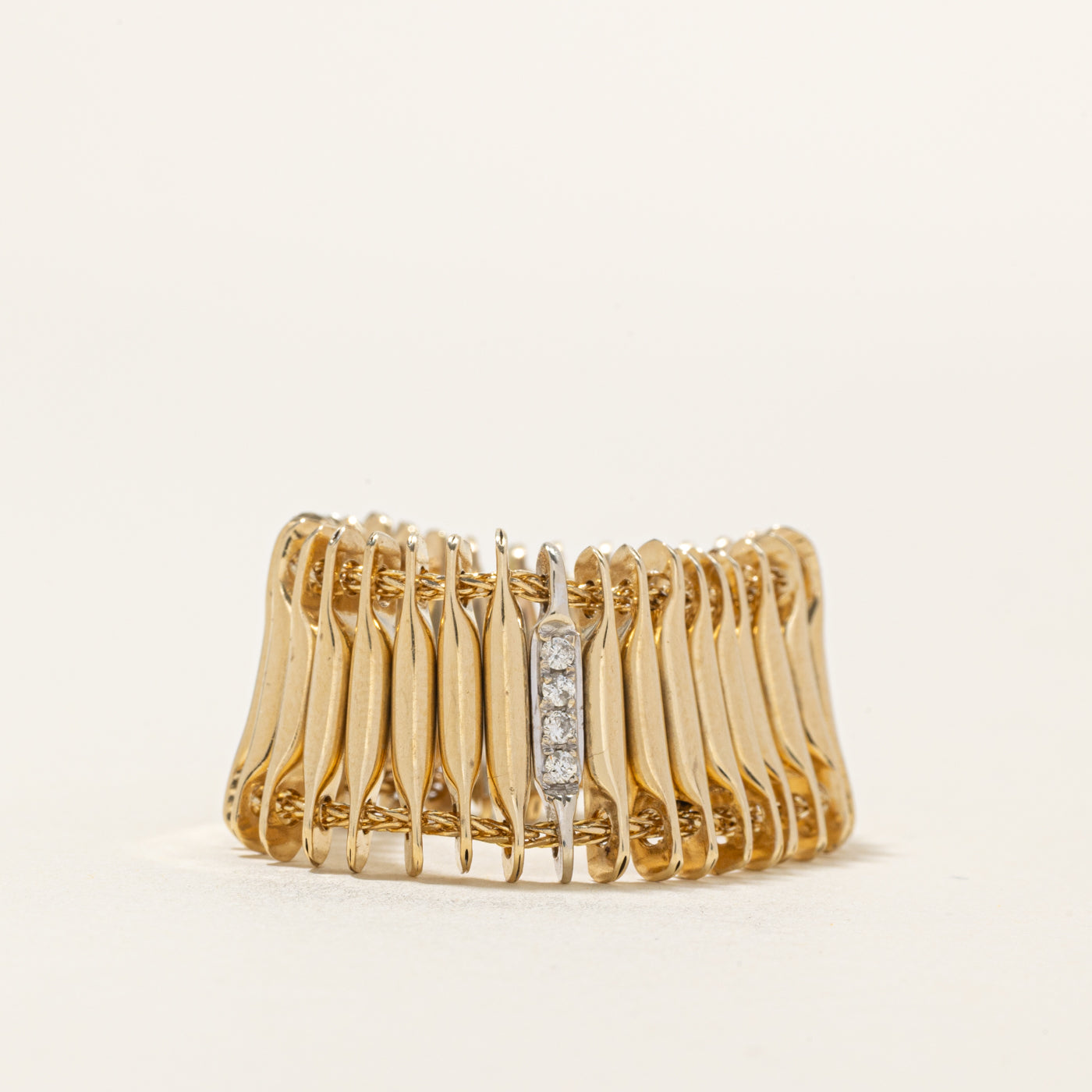Yellow Gold Diamond Column Chain Ring | SZ 10.25