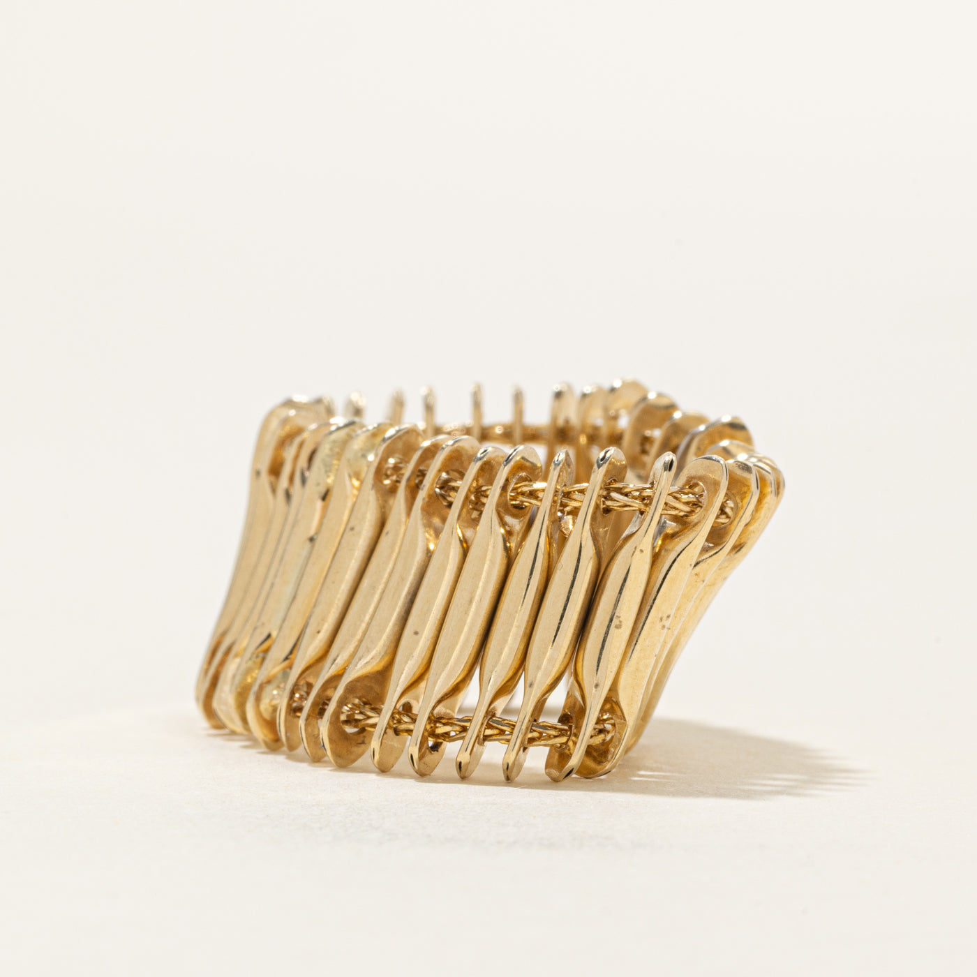 Yellow Gold Diamond Column Chain Ring | SZ 10.25