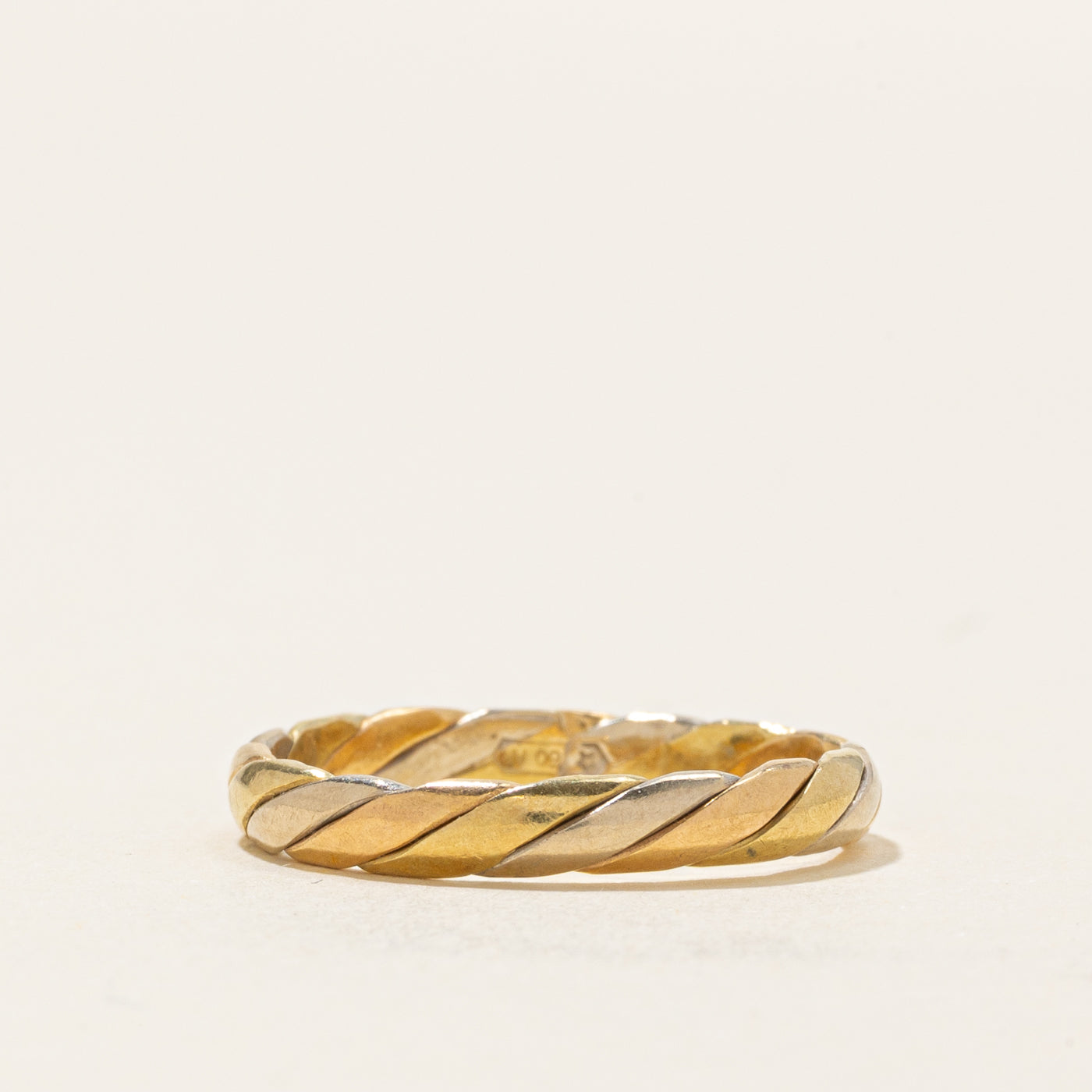 Post-1968 Italian 18k Tri Tone Gold Twisted Ring | SZ 6.5