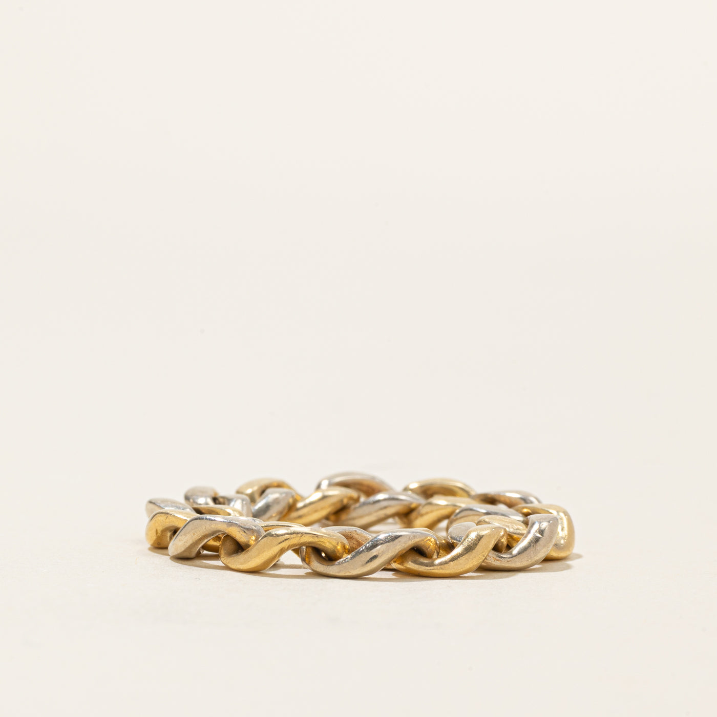 18k Yellow & White Gold Curb Link Chain Ring | SZ 11.5