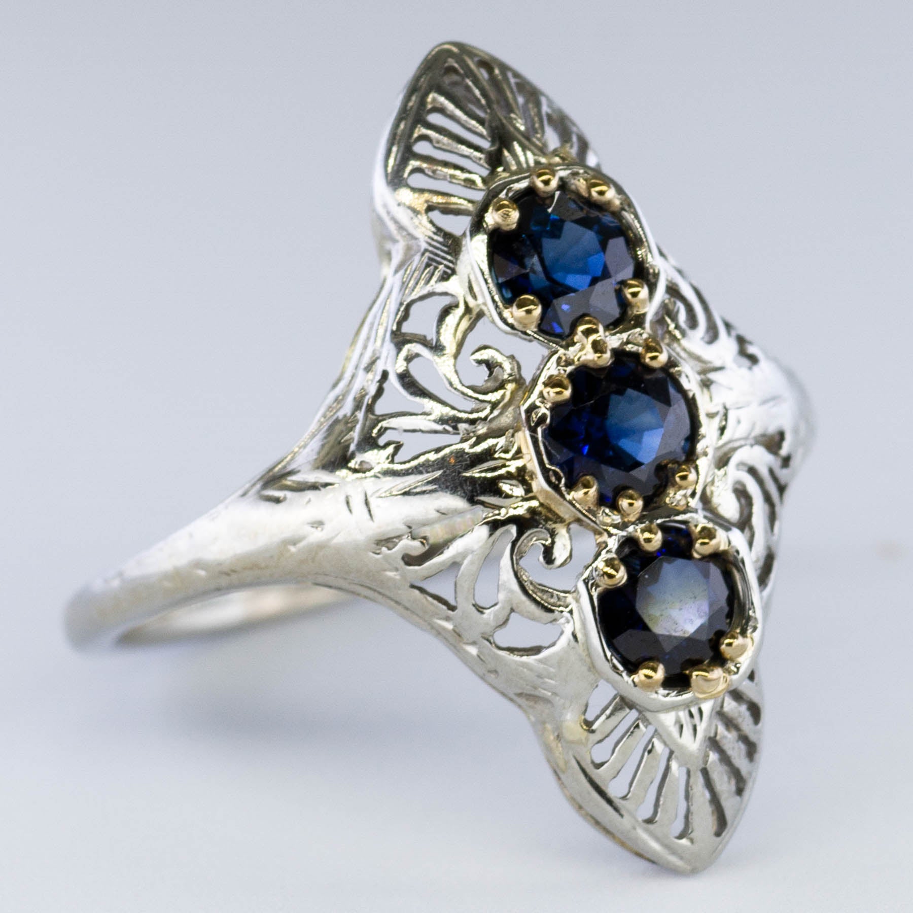 Art Deco Sapphire Navette Ring | SZ 7 |