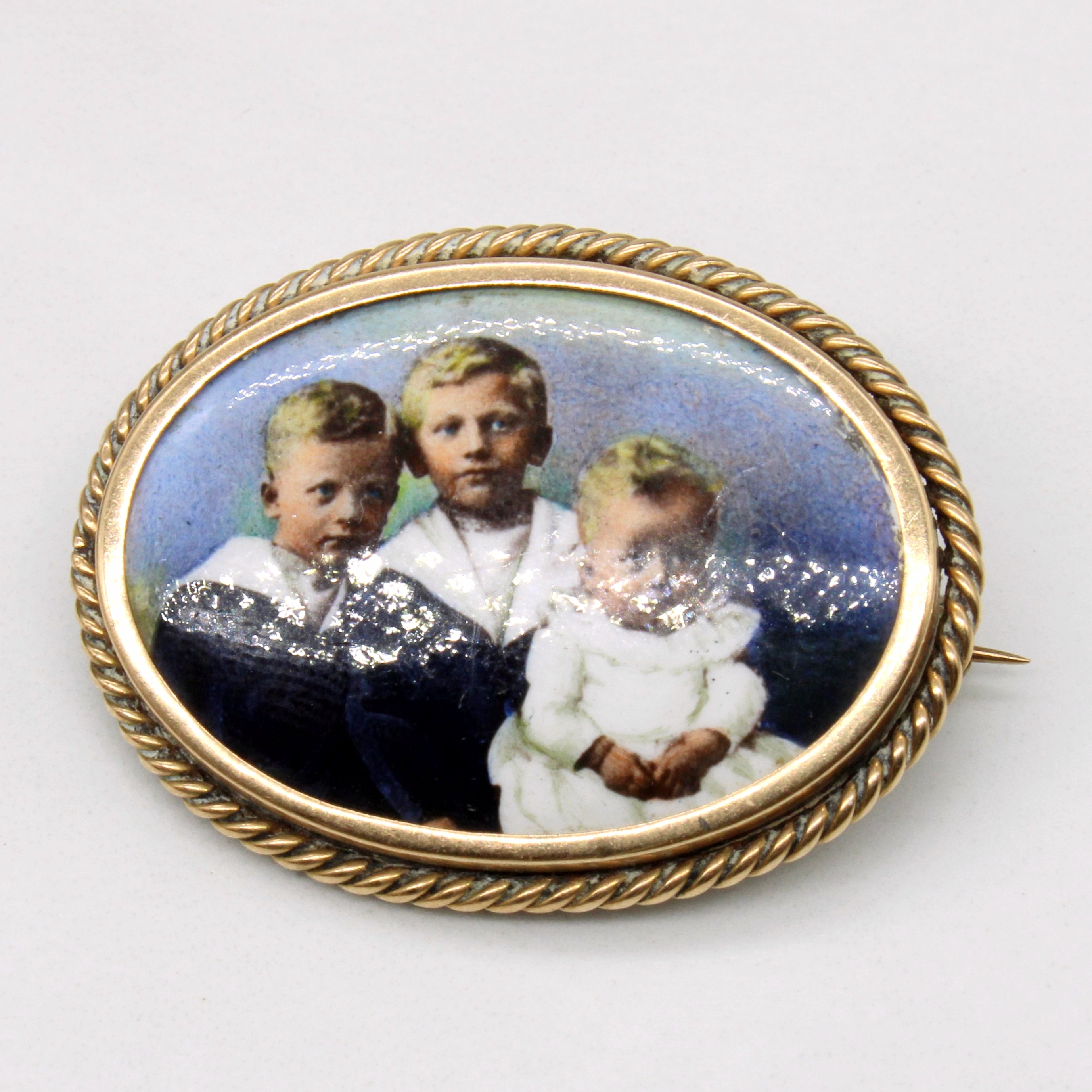 Hand Painted Portrait Brooch 14k