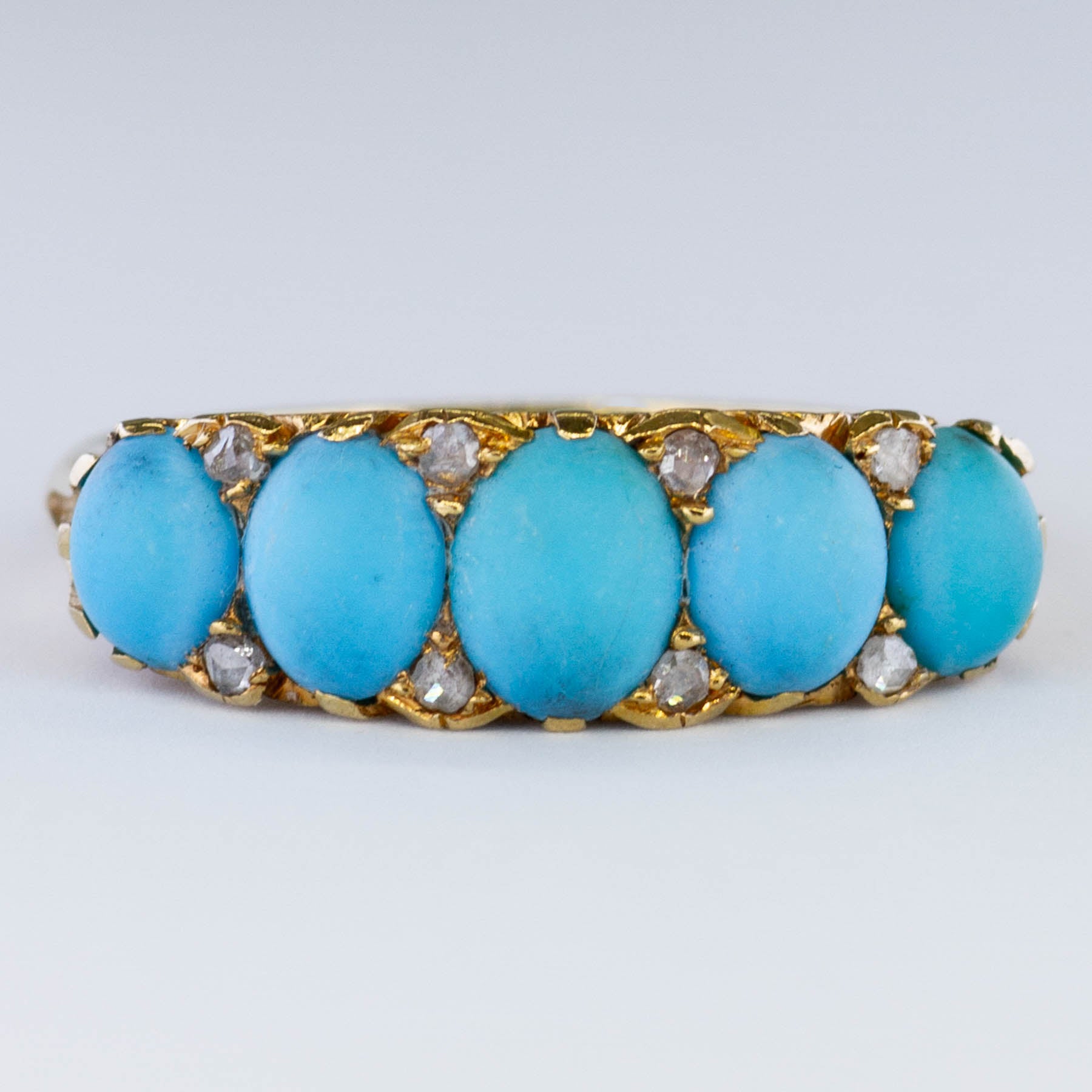 Bague turquoise et diamant de l’ère géorgienne | 0,08 carat, taille 6,5 |