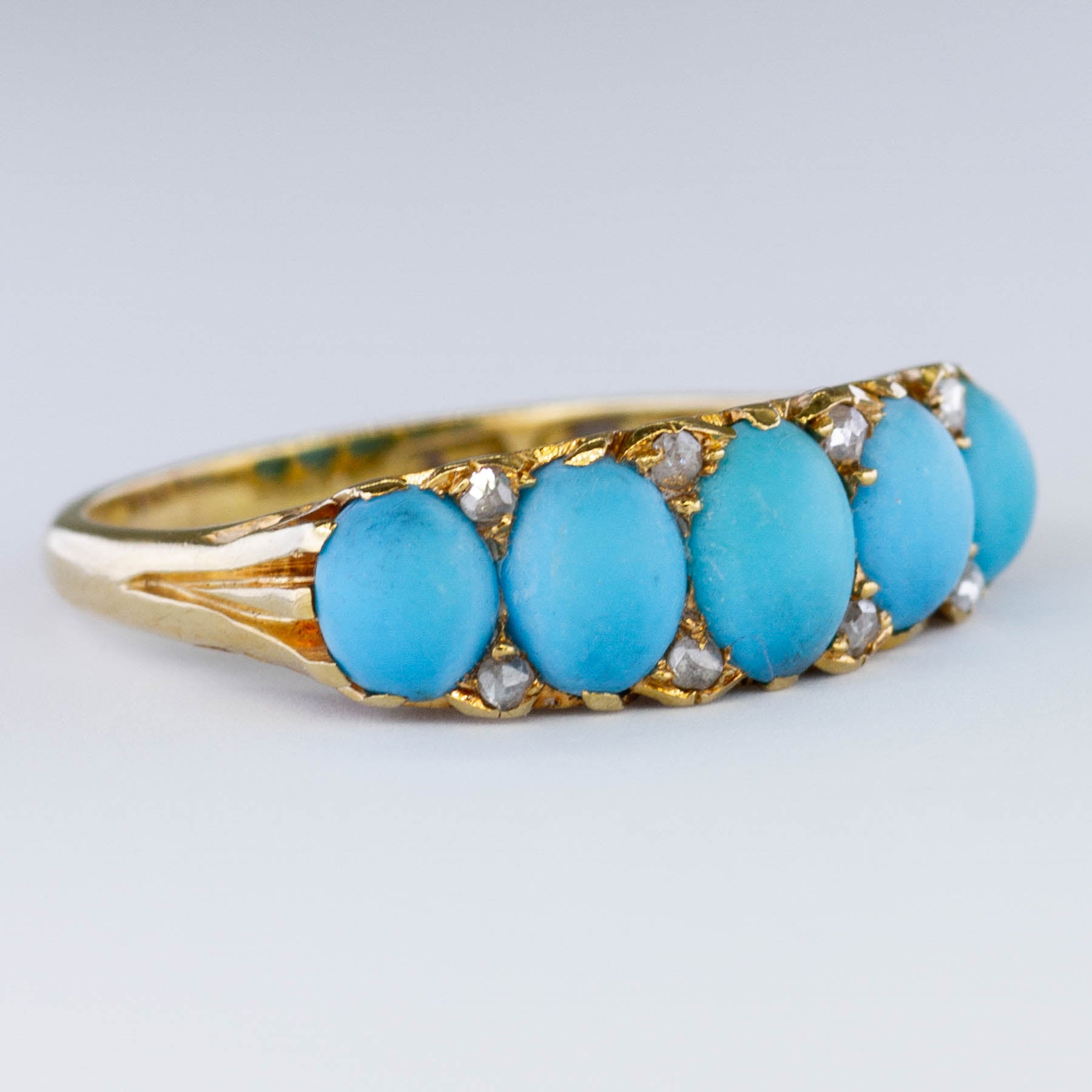 Bague turquoise et diamant de l’ère géorgienne | 0,08 carat, taille 6,5 |