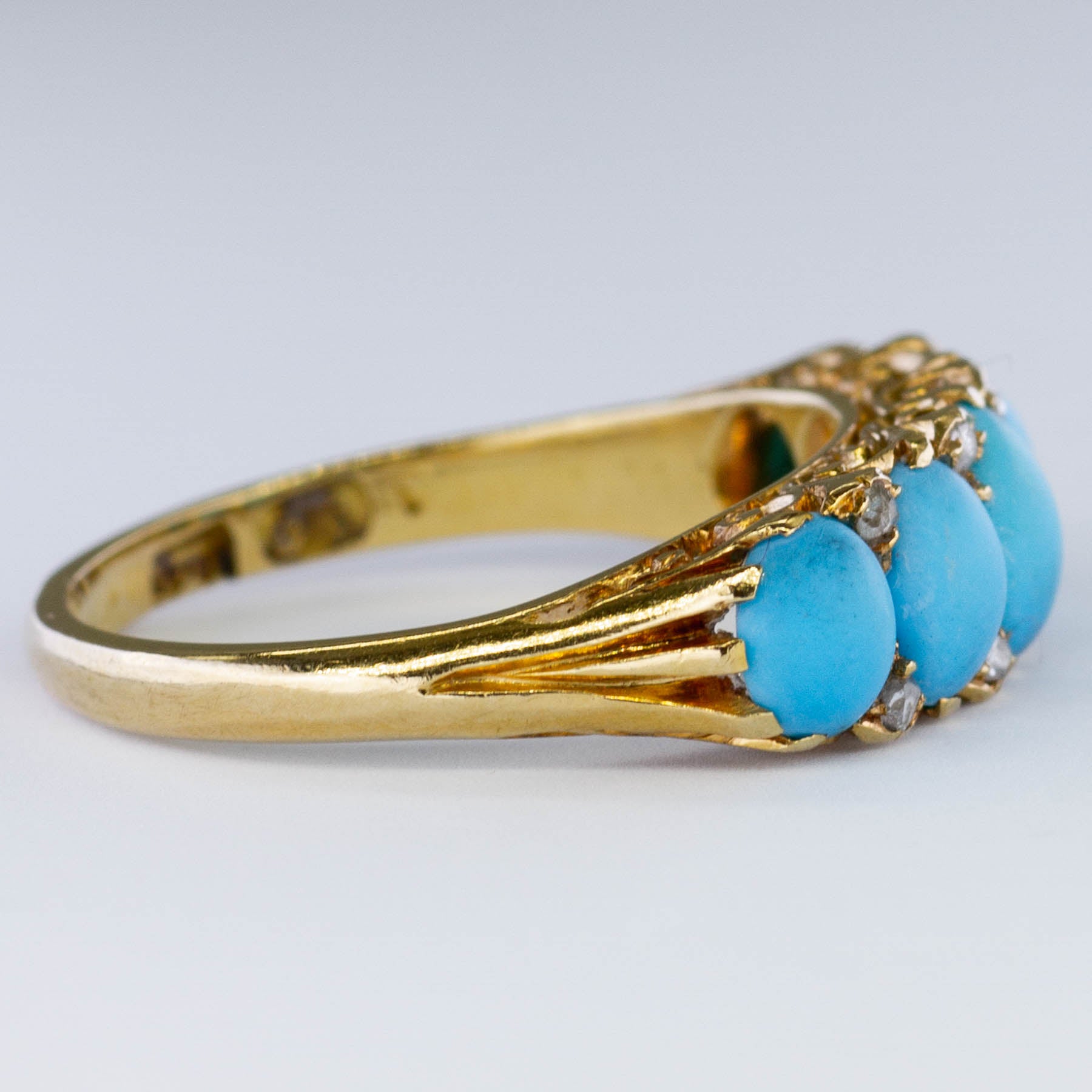 Bague turquoise et diamant de l’ère géorgienne | 0,08 carat, taille 6,5 |