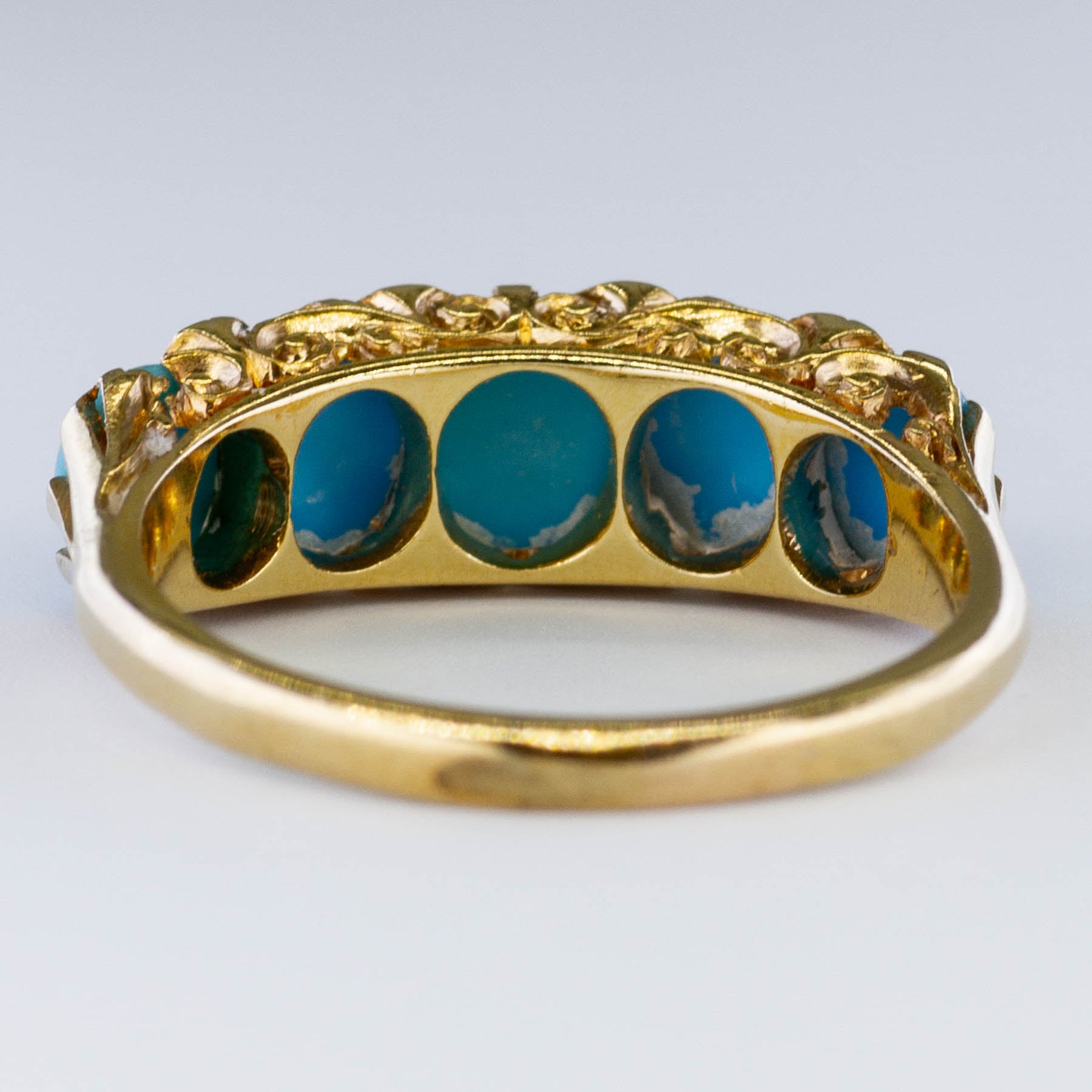 Bague turquoise et diamant de l’ère géorgienne | 0,08 carat, taille 6,5 |