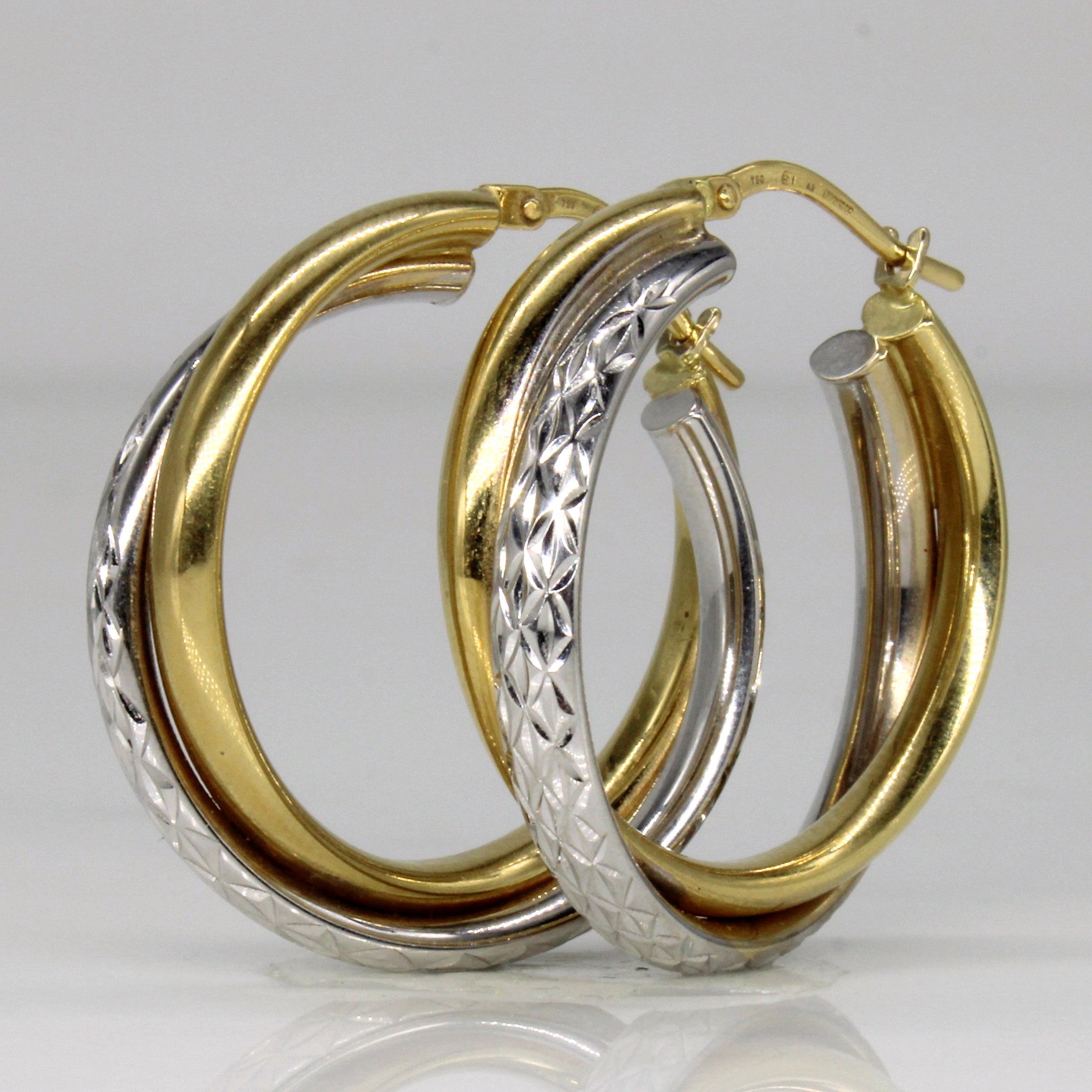 18k Two Tone Gold Hoop Earrings
