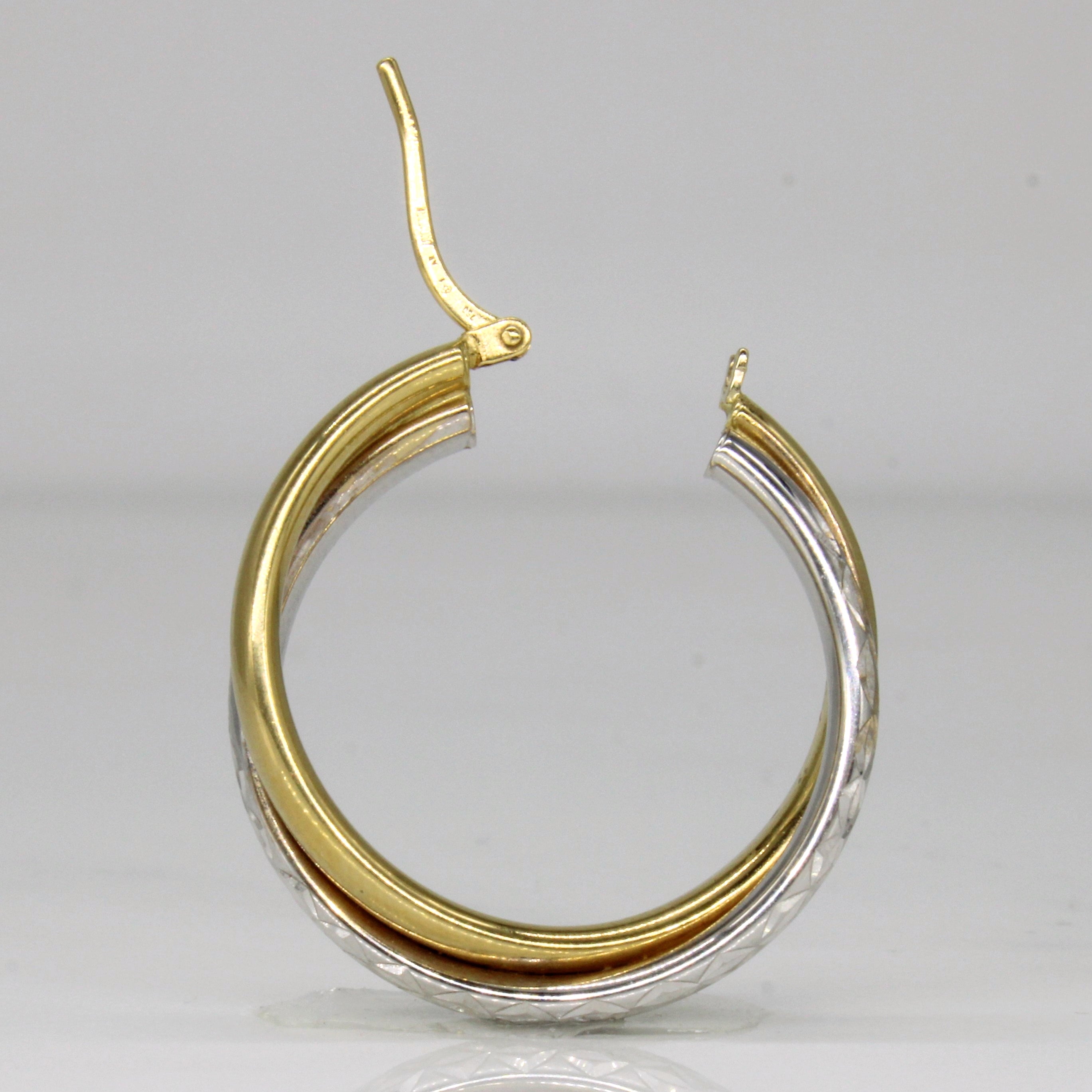 18k Two Tone Gold Hoop Earrings