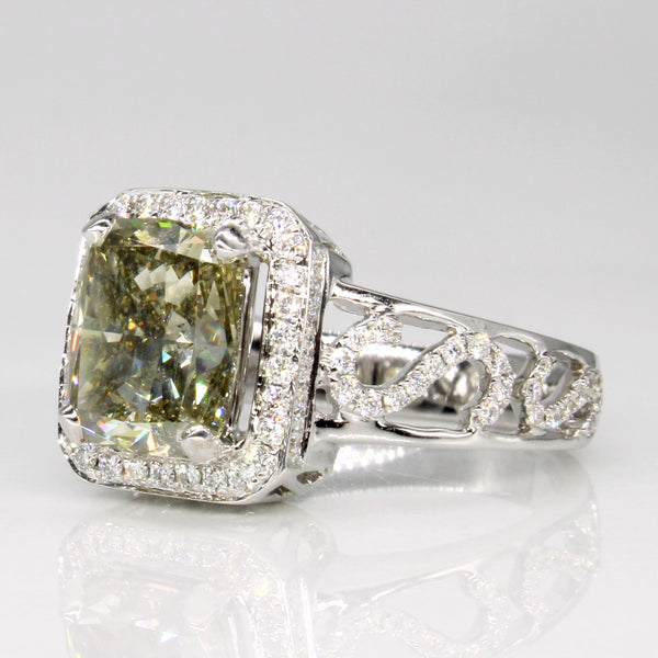 Fancy Greenish Yellow Diamond Halo 18k Ring | 2.90ctw | SZ 6.5 |