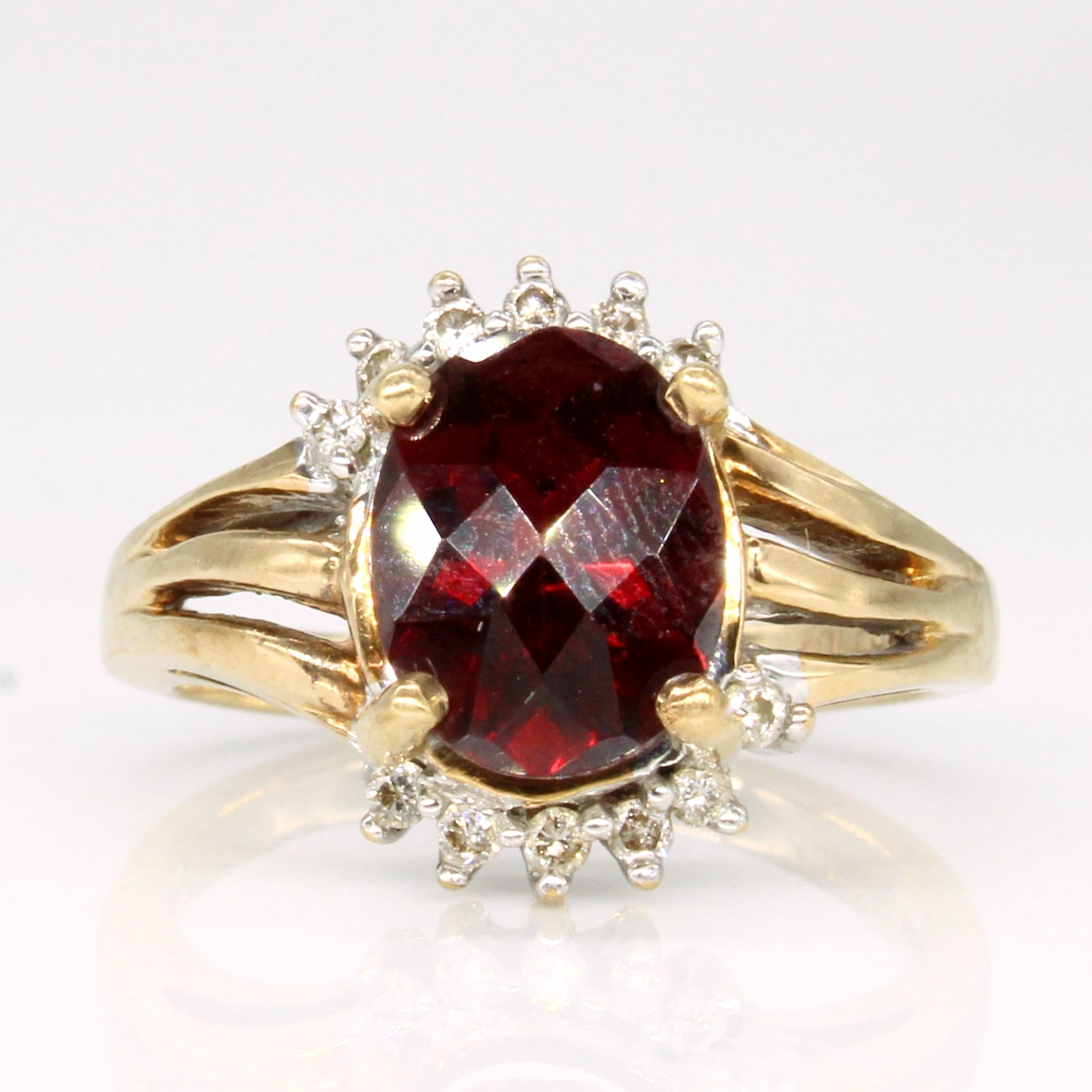 Garnet & Diamond Halo Ring | 2.00ct, 0.12ctw | SZ 5 |