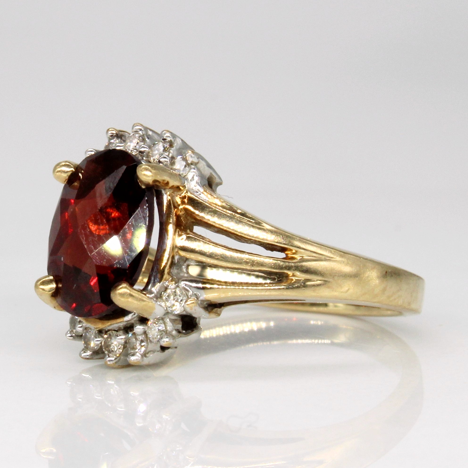 Garnet & Diamond Halo Ring | 2.00ct, 0.12ctw | SZ 5 |