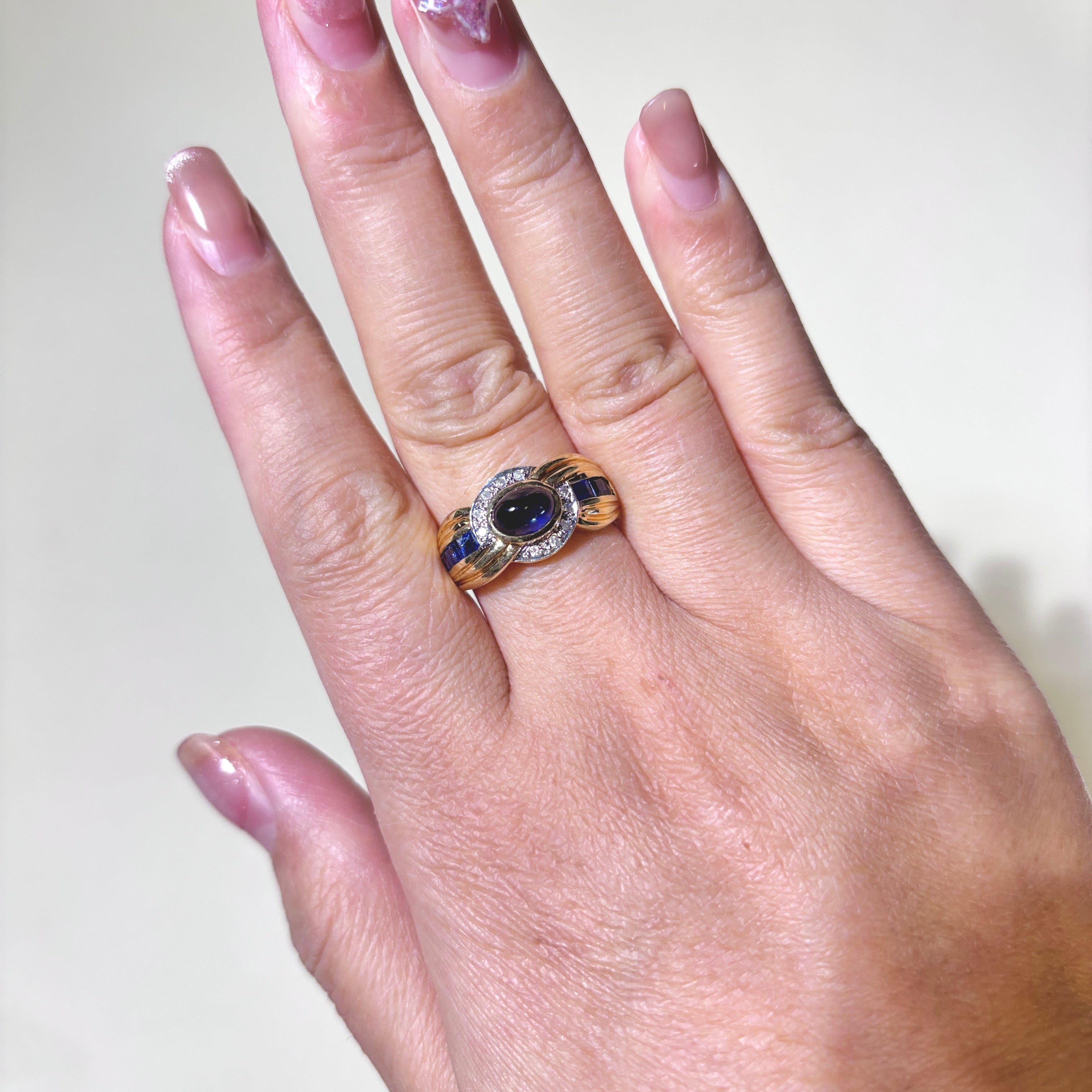 14K Yellow Gold Blue Sapphire & Diamond Cocktail Ring | 1.97ctw, 0.10ctw | SZ 6