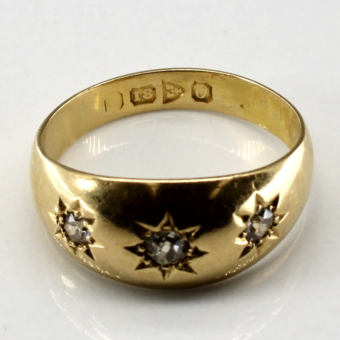 1914 Chester UK Hallmarked Starburst Three Old Cut Diamond Ring in 18k | 0.14ctw | SZ 5.5 |