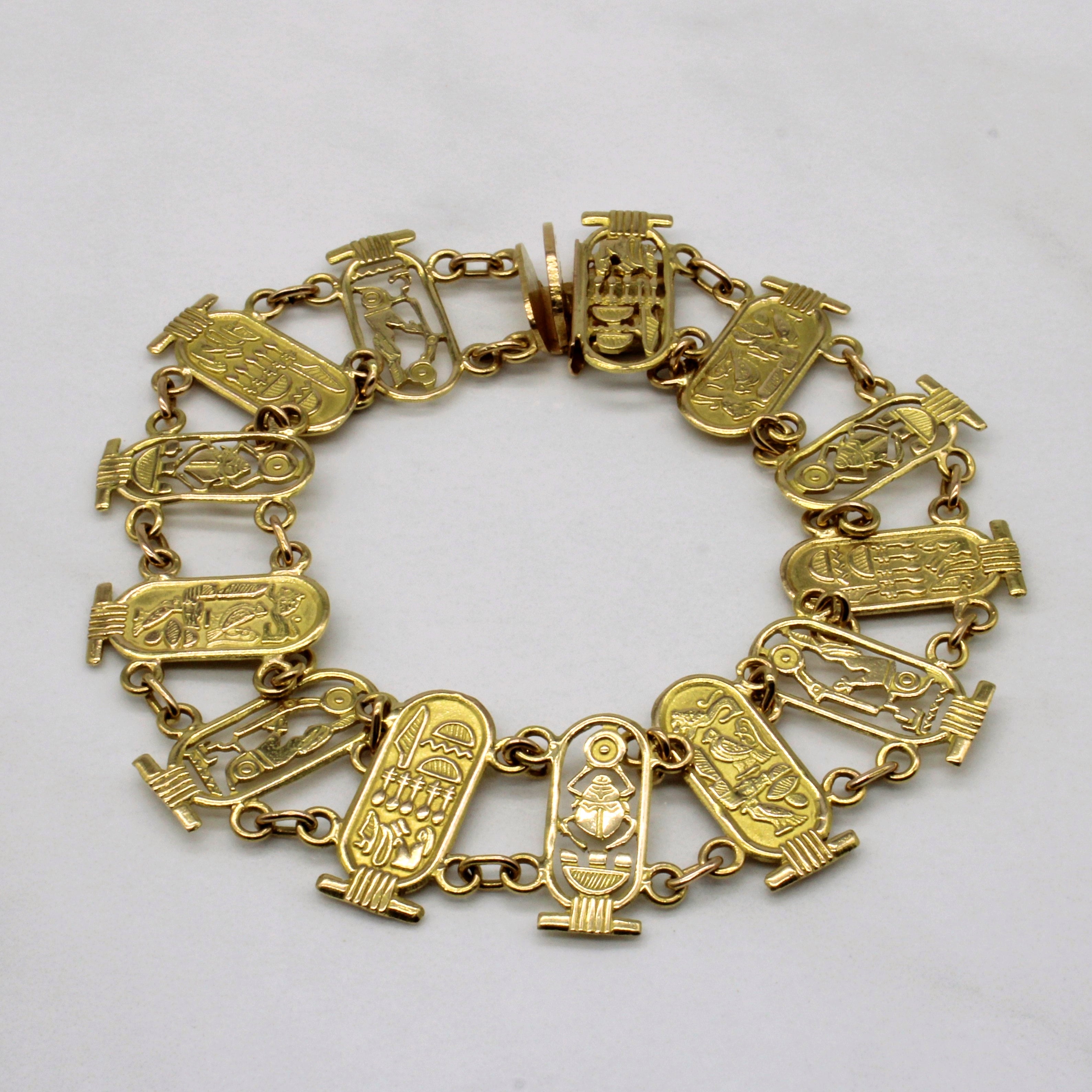 20k Yellow Gold Egyptian Hieroglyphic Bracelet | 7.5" |