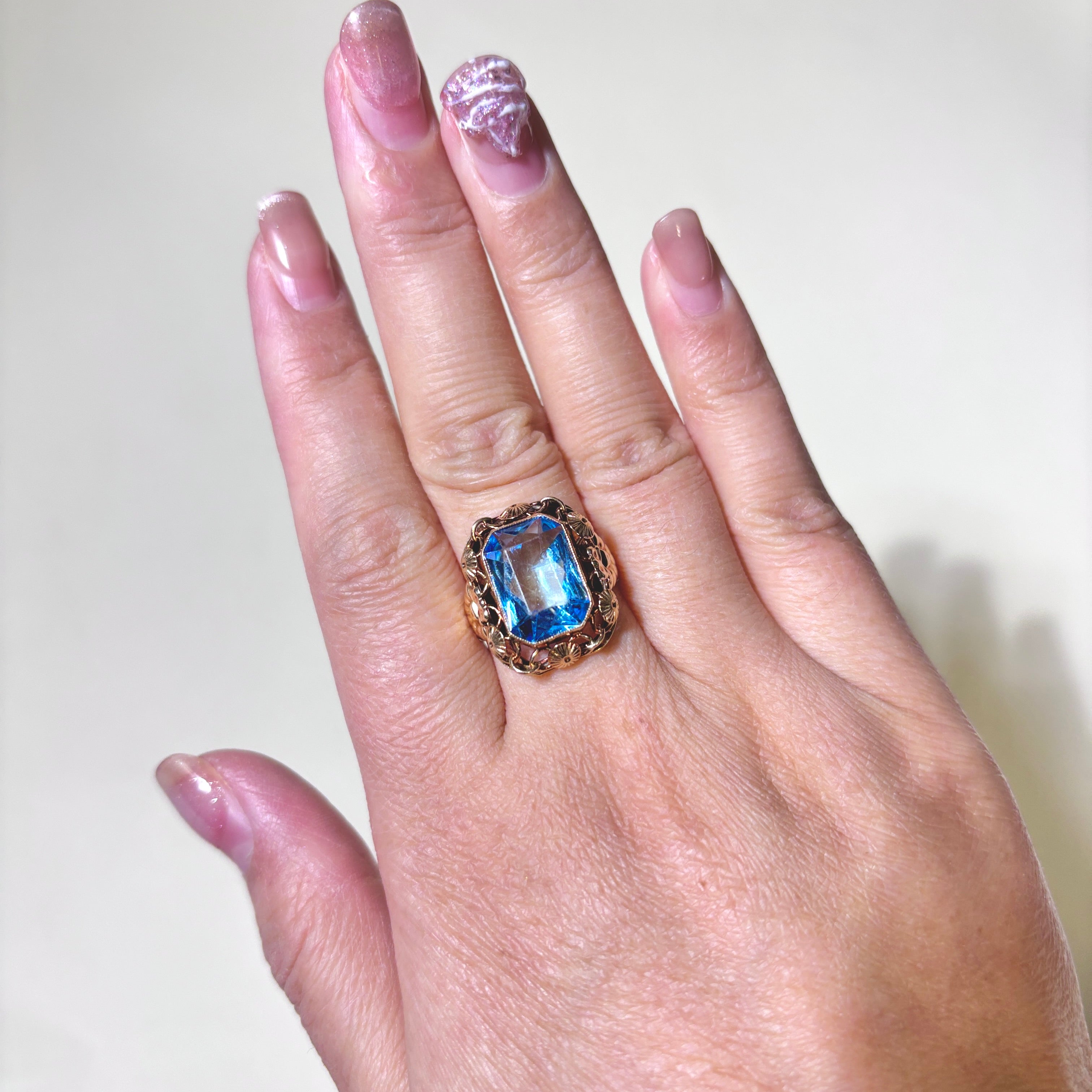 Scissor Cut Blue Glass Ornate Ring | 7.00ct| SZ 9 |