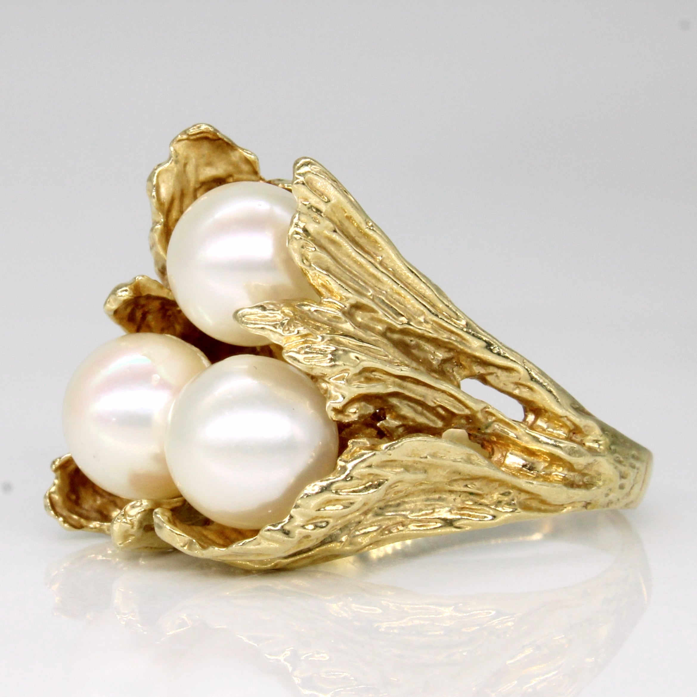 Three Stone Pearl Ring | SZ 5.75 |