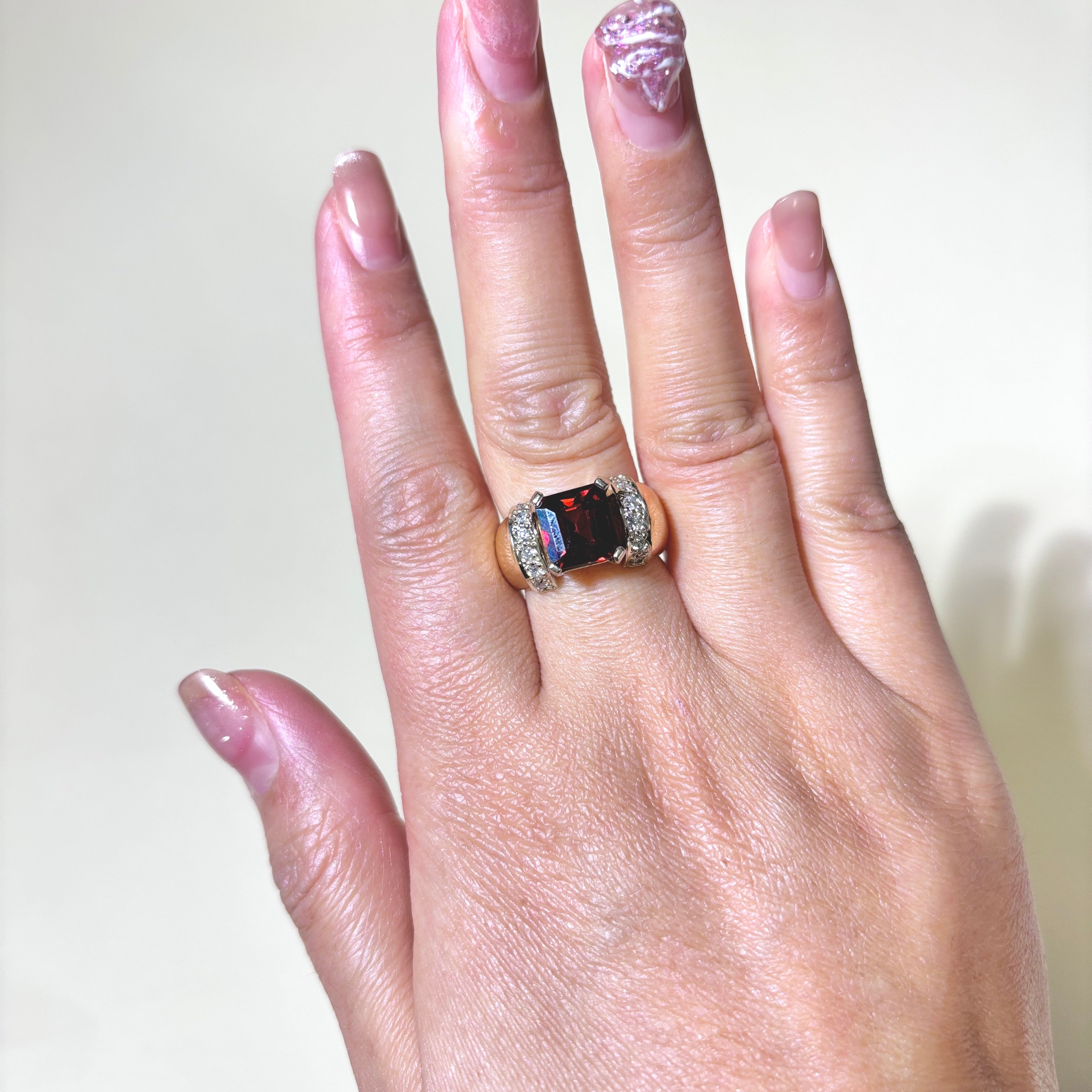 14K Yellow Gold Garnet & Diamond Cocktail Ring | 4.47ct, 0.31ctw | SZ 7.75