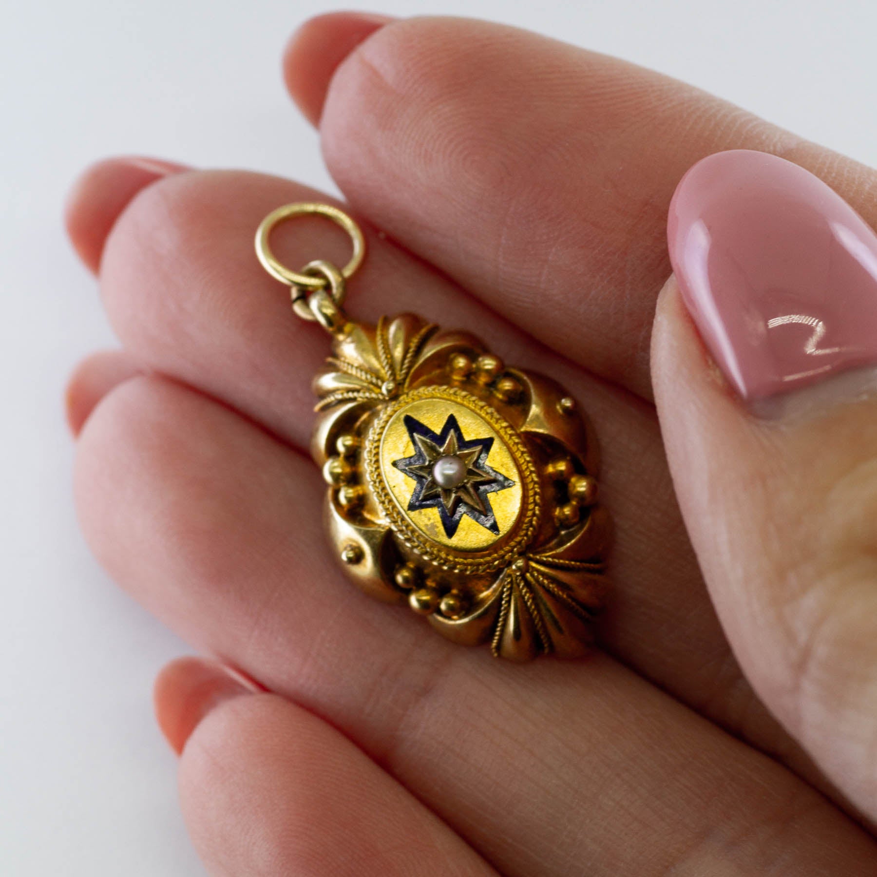 Late Victorian Era Hollow Enamelled Pearl Pendant | 0.04ct |