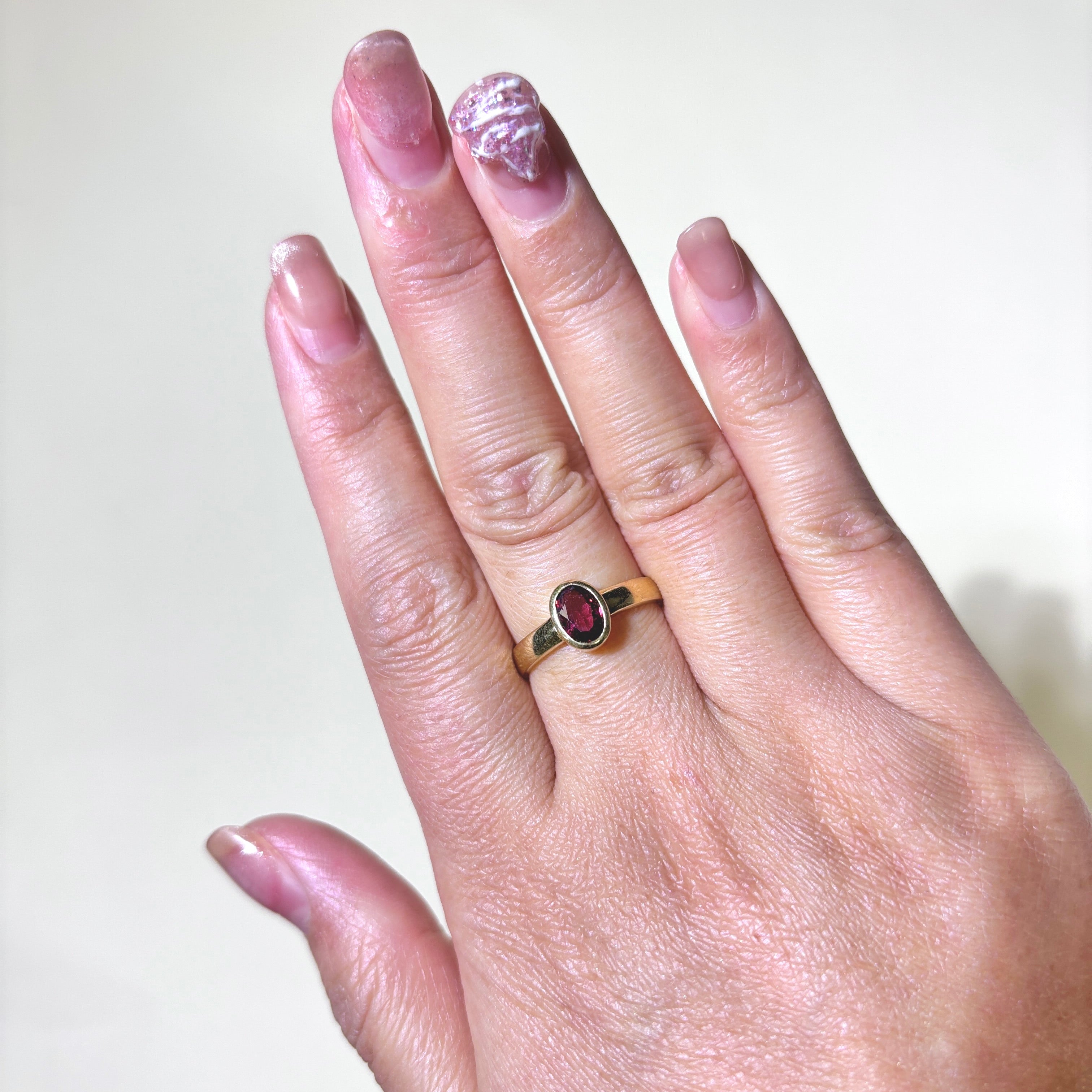 Bezel Set Oval Cut Garnet Ring | 0.75ct | SZ 7.5