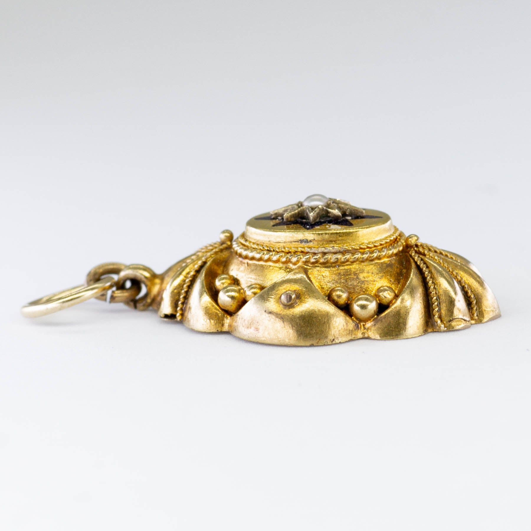 Late Victorian Era Hollow Enamelled Pearl Pendant | 0.04ct |