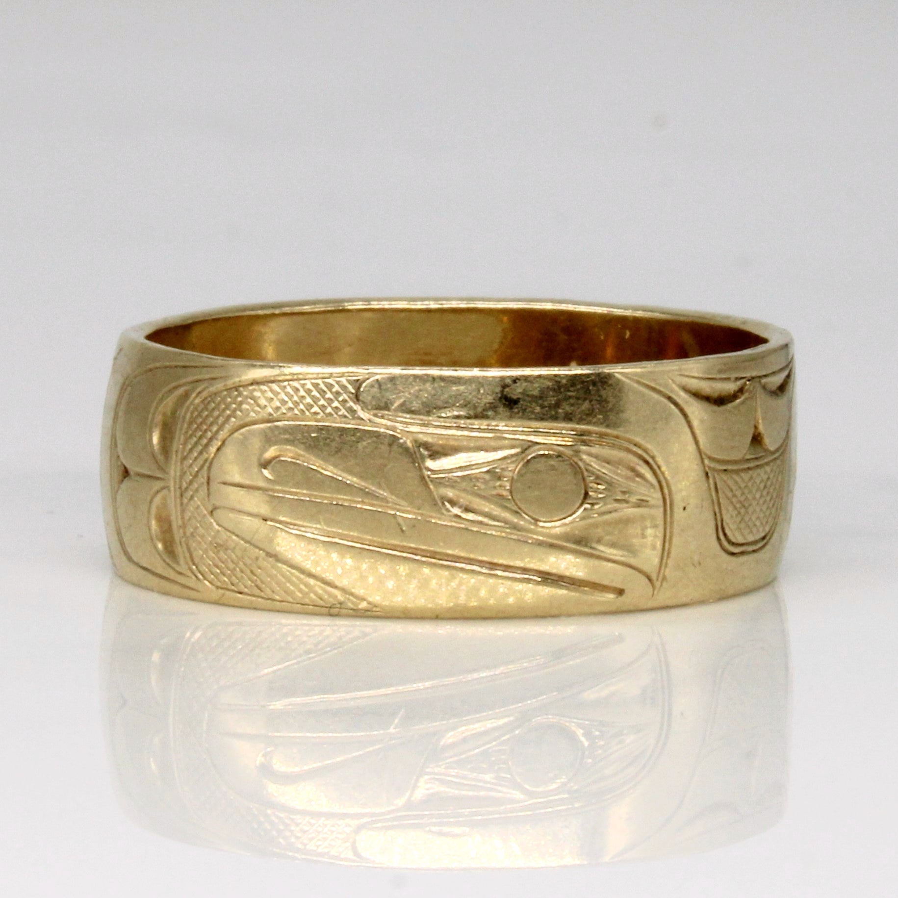14k Yellow Gold Indigenous Art Ring | SZ 11 |