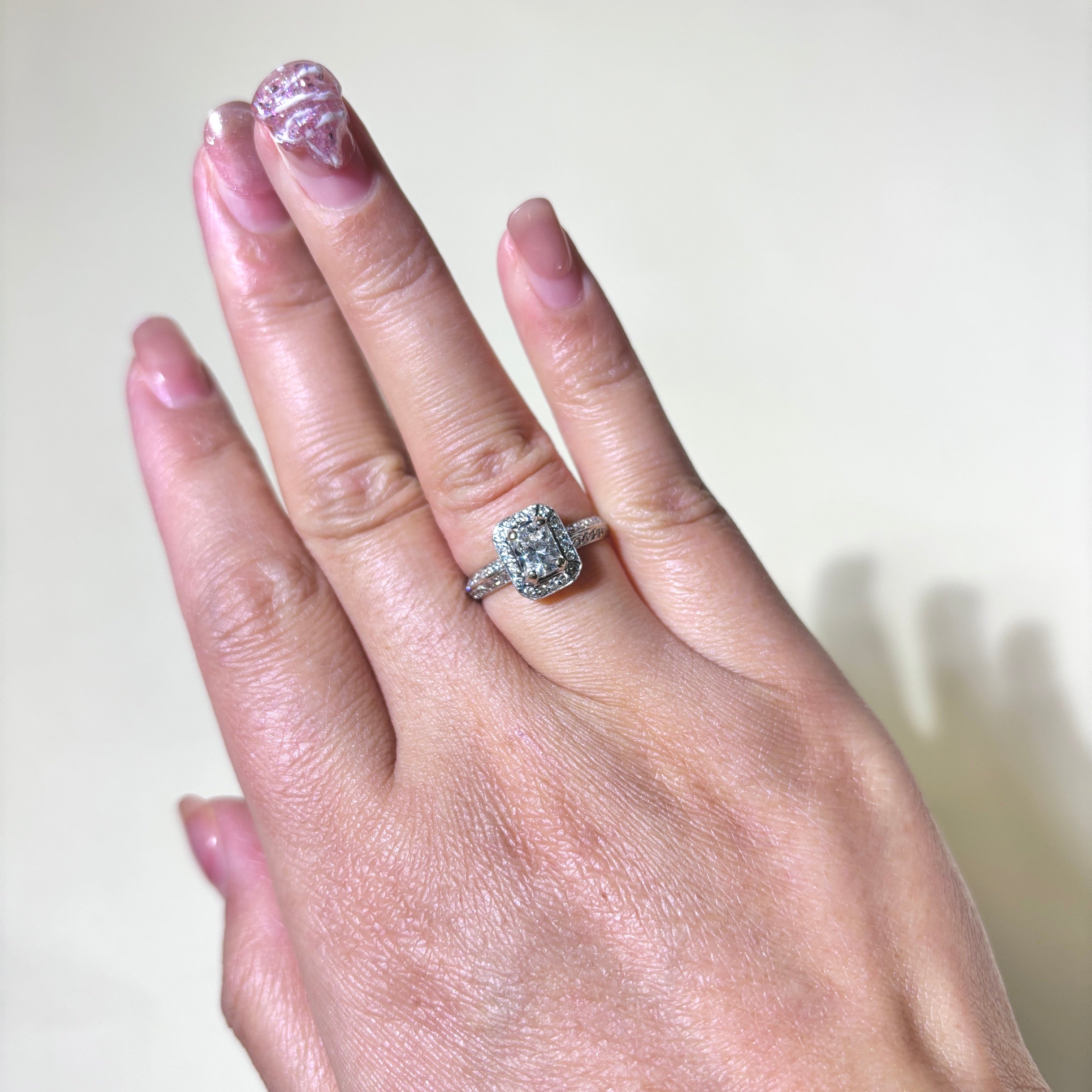 18K White Gold Radiant Cut Diamond Halo Engagement Ring | 1.14ctw | SZ 6.75