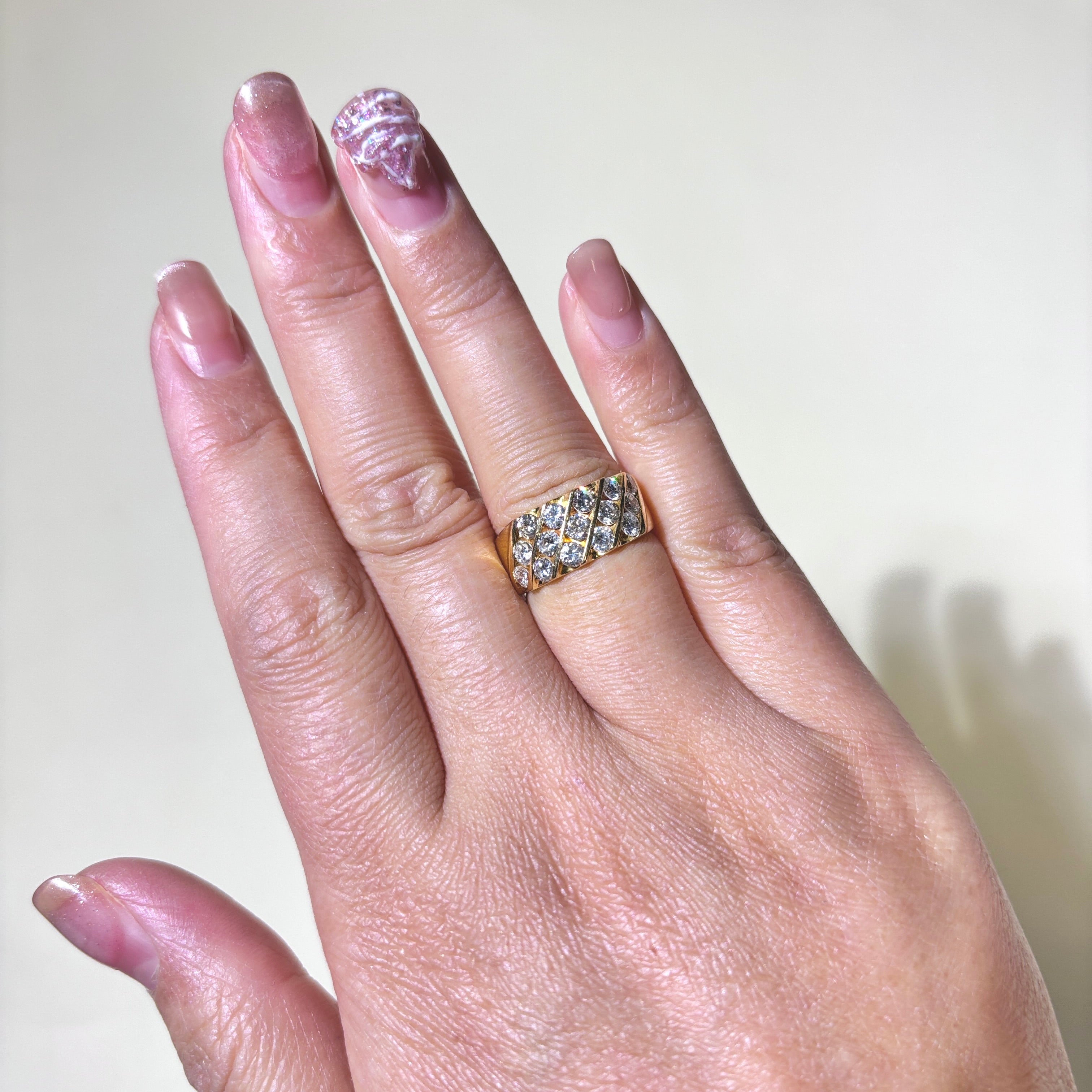 18K Yellow Gold Diagonal Row Diamond Ring | 1.43ctw | SZ 5.5
