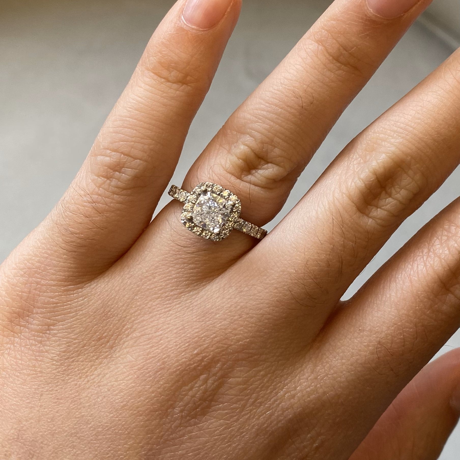 GIA Graded Cushion Cut Diamond Halo Engagement Ring | 1.62ctw | SZ 5 |