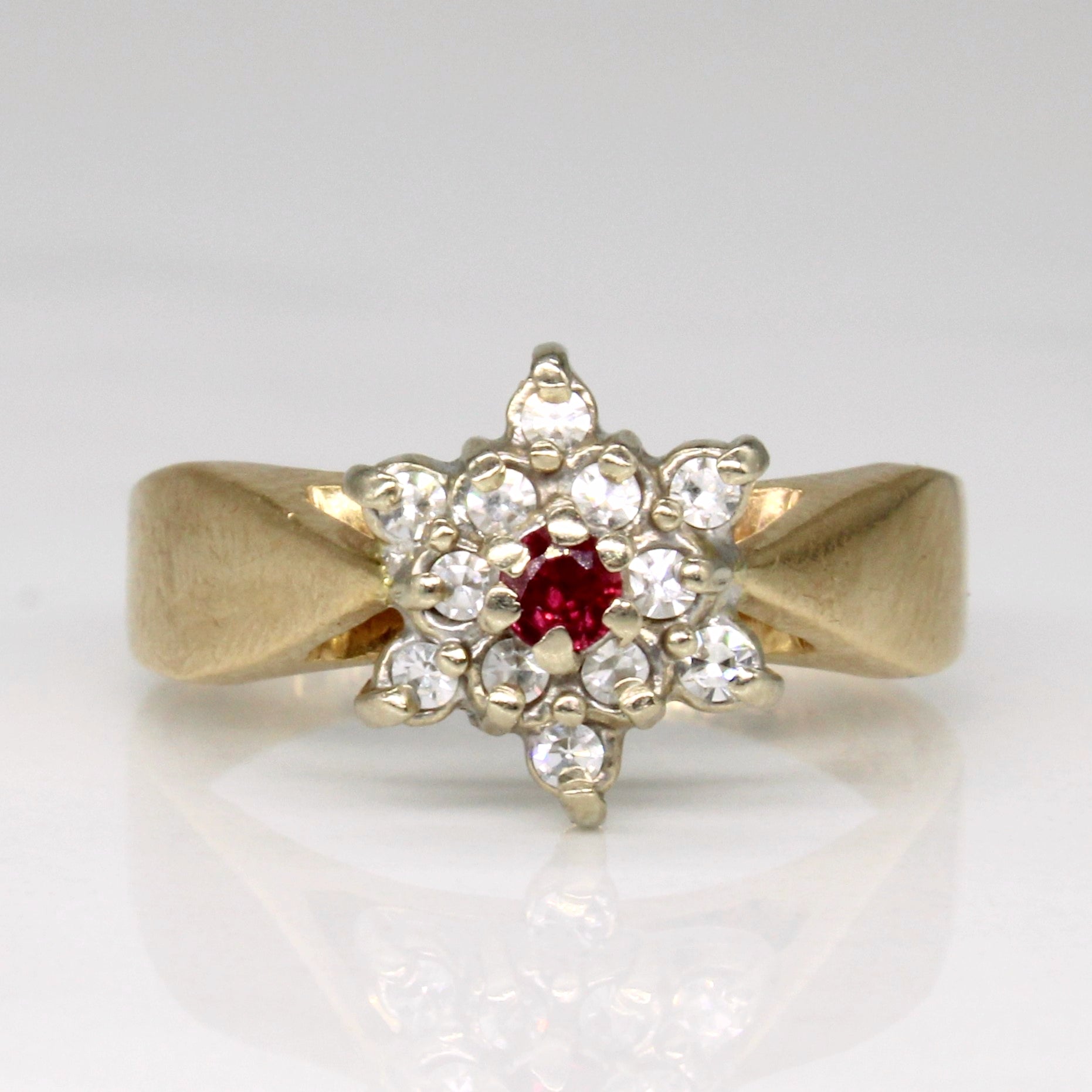 Diamond & Ruby Cluster Ring | 0.12ctw, 0.08ct | SZ 6.25 |