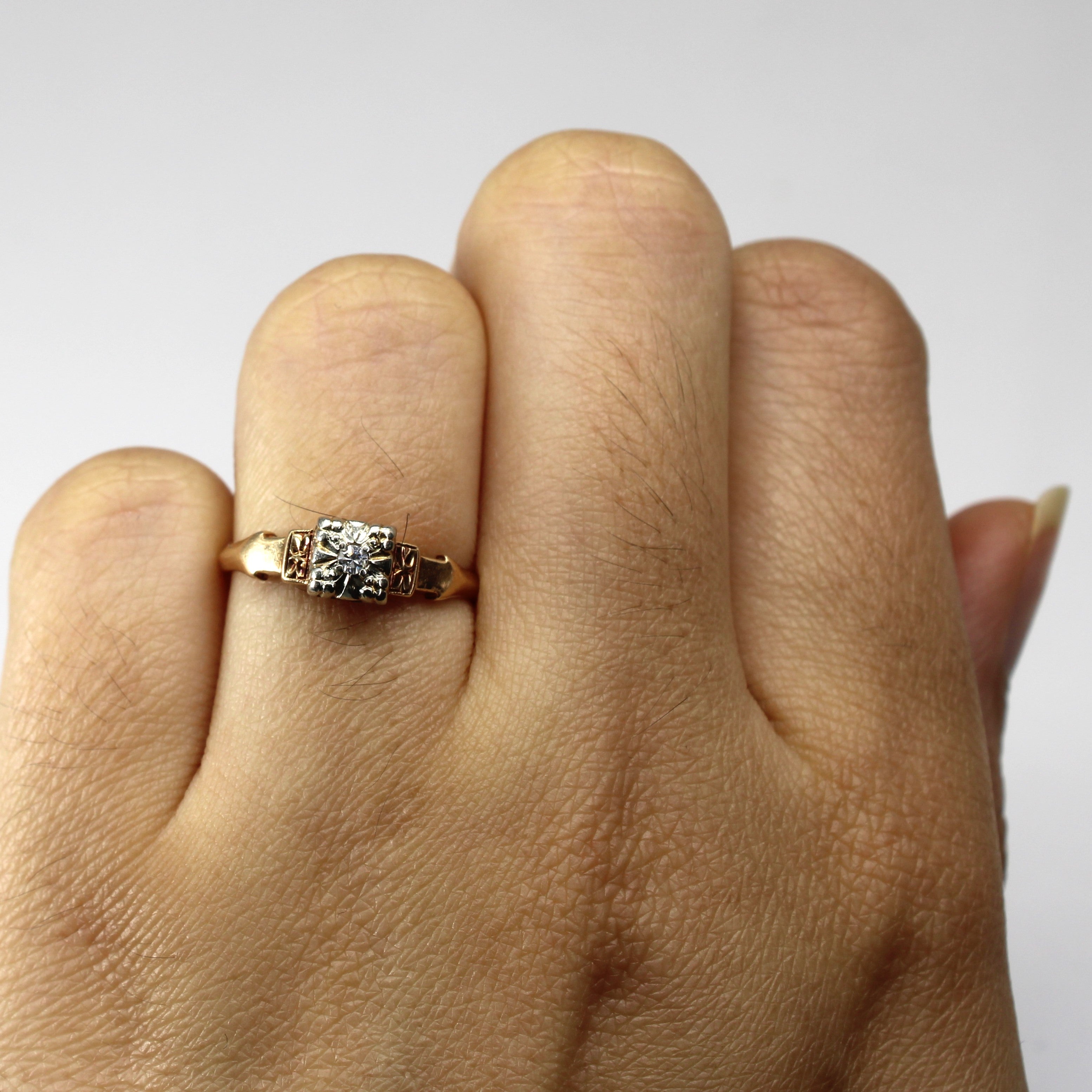 Vintage Diamond Two Tone Gold Ring | 0.03ct | SZ 5.75 |